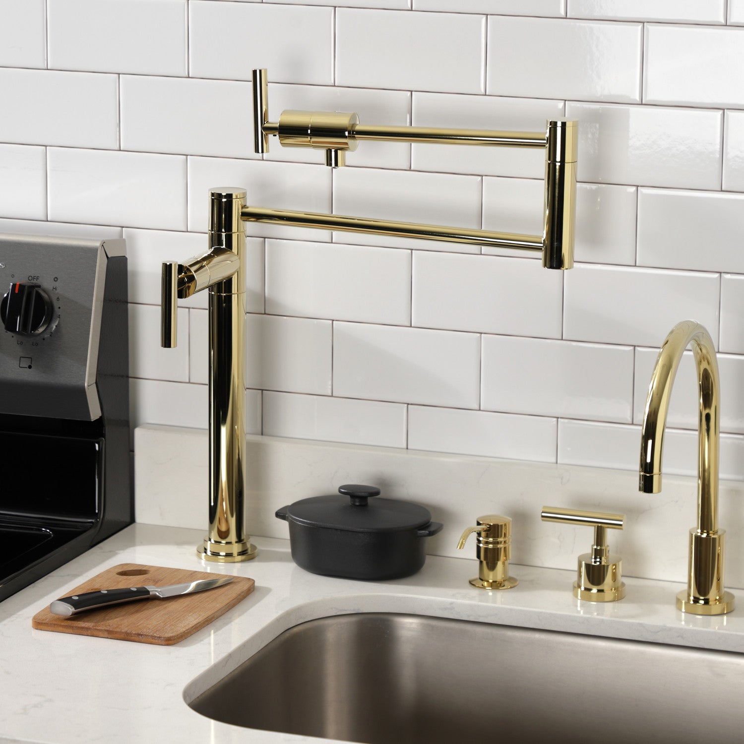 Kingston Sona KS4702CML - Manhattan Two-Handle 1-Hole Deck Mount Pot Filler Faucet, Polished Brass — thumbnail 2