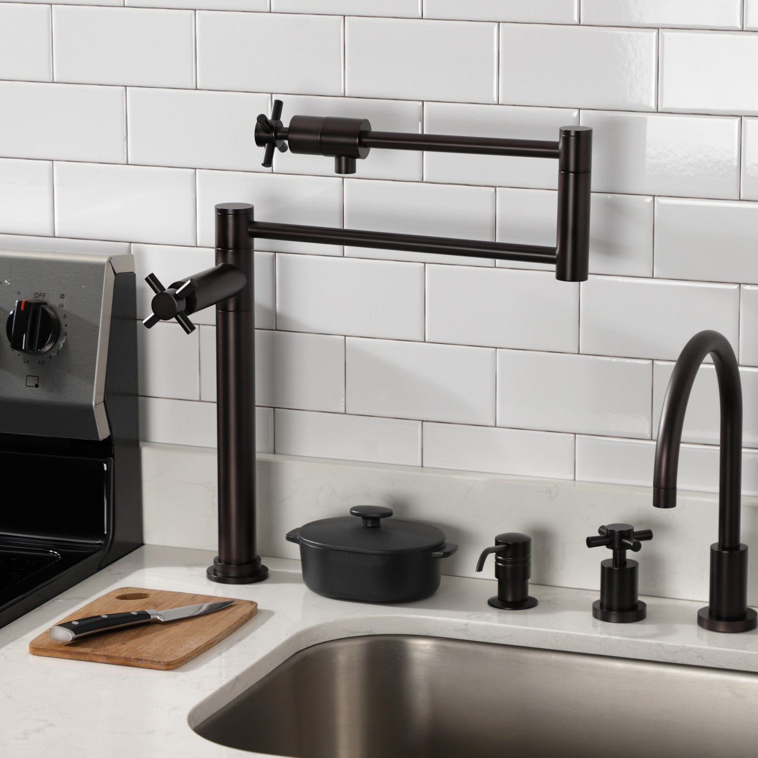 Kingston Sona KS4705DX - Concord Two-Handle 1-Hole Deck Mount Pot Filler Faucet, Oil Rubbed Bronze — thumbnail 2