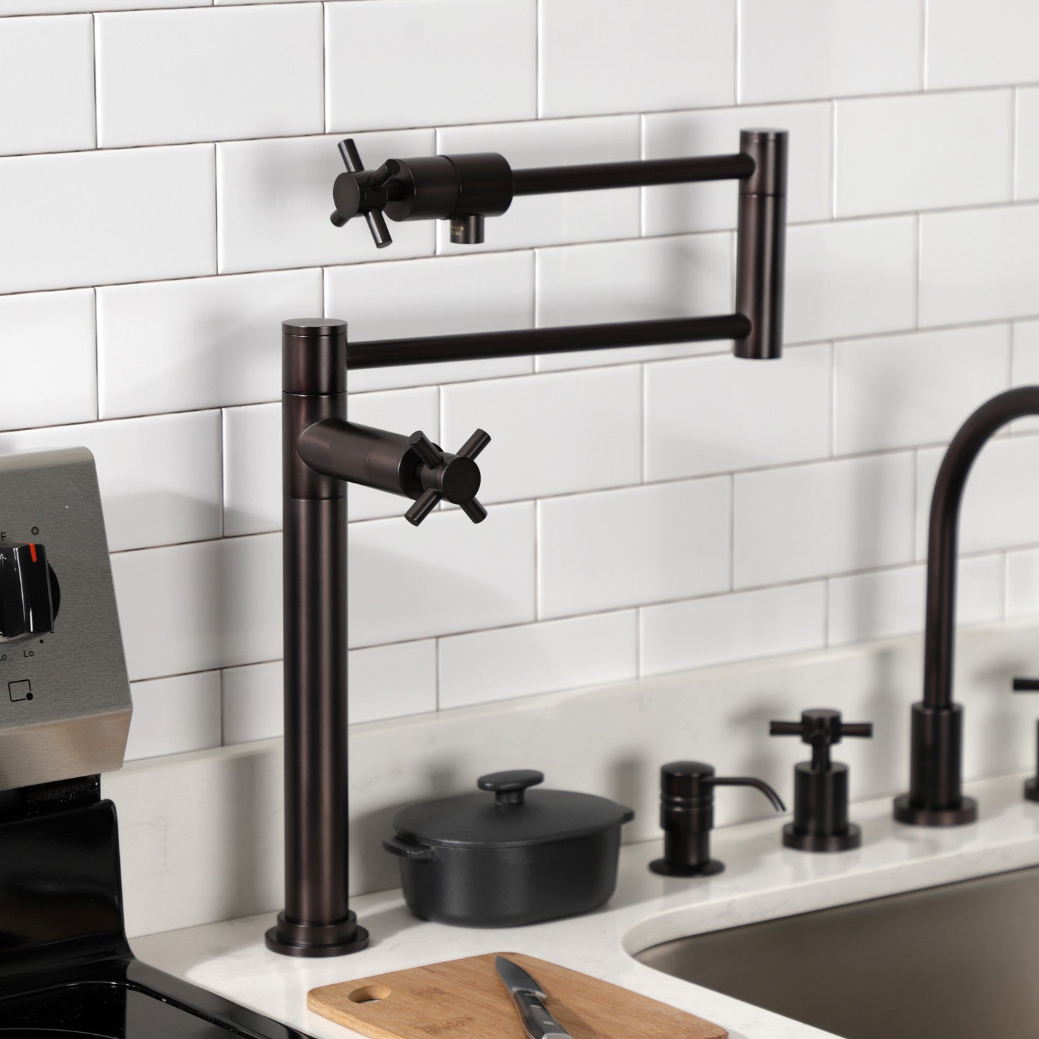 Kingston Sona KS4705DX - Concord Two-Handle 1-Hole Deck Mount Pot Filler Faucet, Oil Rubbed Bronze — thumbnail 3