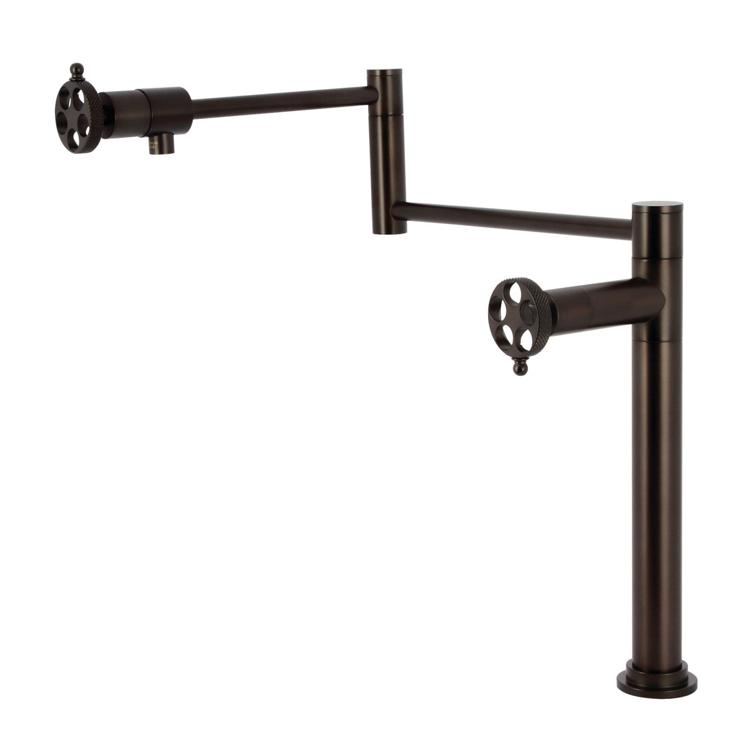 Kingston Sona KS4705RKX - Webb Two-Handle 1-Hole Deck Mount Pot Filler Faucet with Knurled Handle, Oil Rubbed Bronze
