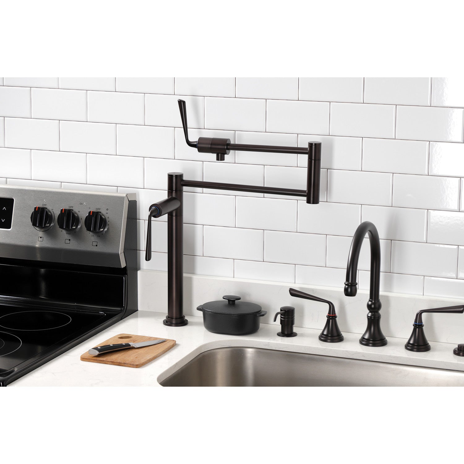 Kingston Silver Sage KS4705ZL Two-Handle 1-Hole Deck Mount Pot Filler Faucet, Oil Rubbed Bronze — thumbnail 2