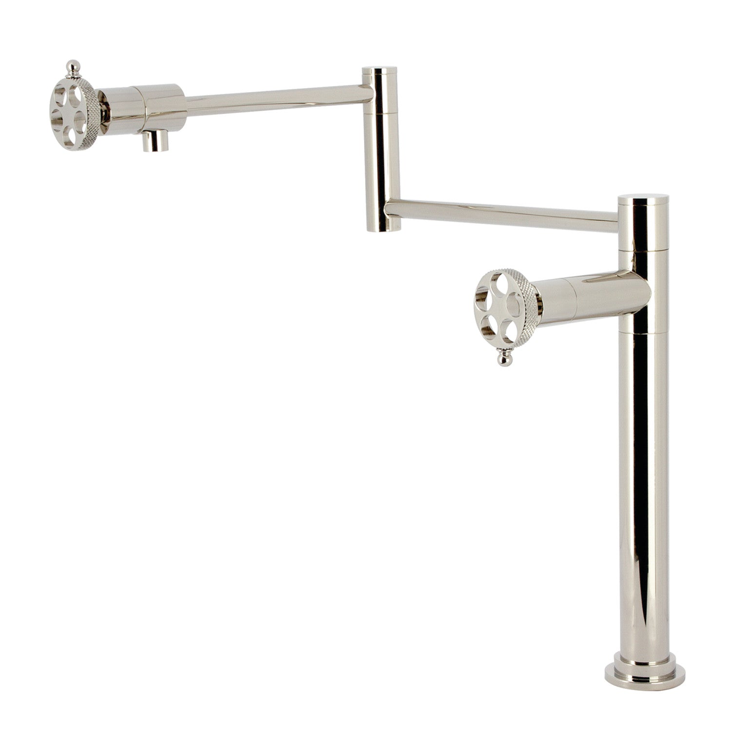 Kingston Sona KS4706RKX - Webb Two-Handle 1-Hole Deck Mount Pot Filler Faucet with Knurled Handle, Polished Nickel