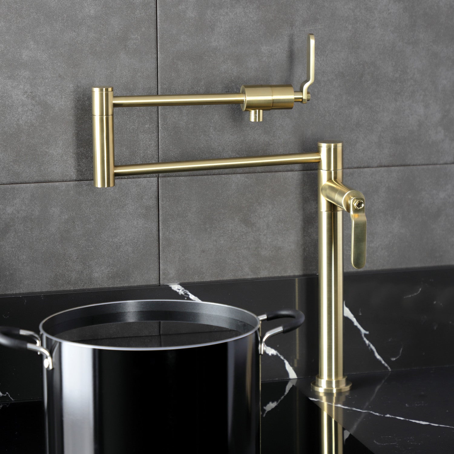 Kingston Sona KS4707KL - Whitaker Two-Handle 1-Hole Deck Mount Pot Filler Faucet, Brushed Brass — thumbnail 3