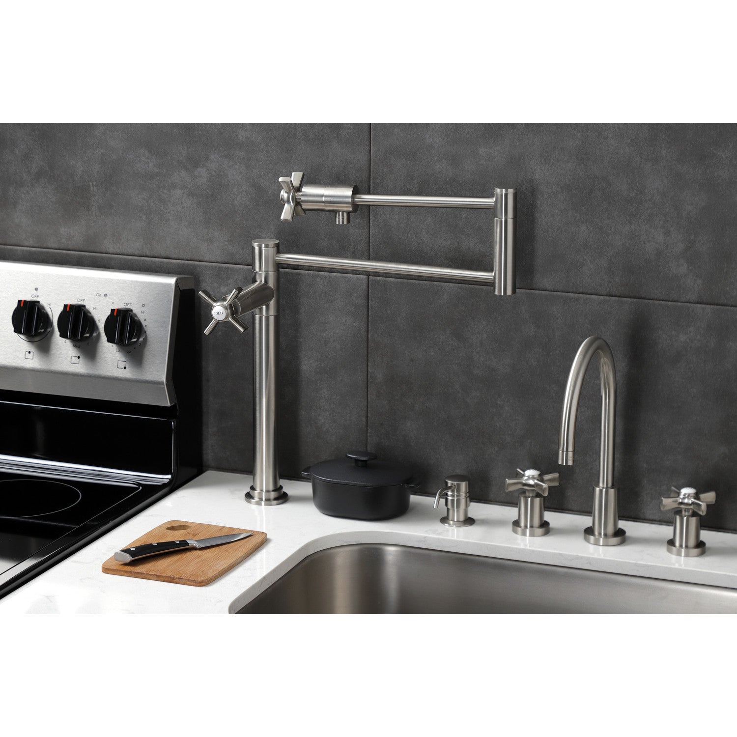 Kingston Tulare KS4708ZX - Millennium Two-Handle 1-Hole Deck Mount Pot Filler Faucet, Brushed Nickel — thumbnail 2