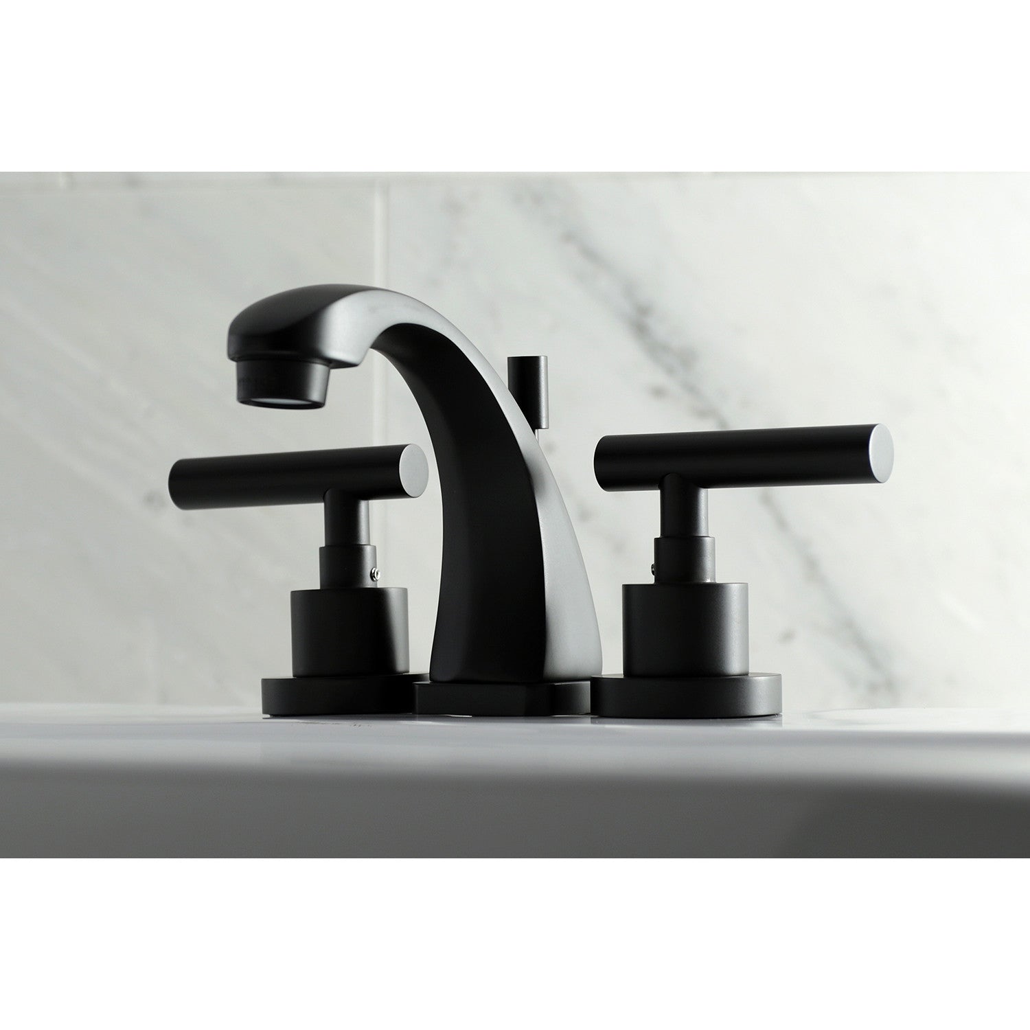 Kingston Tulare KS4940CML - Manhattan Two-Handle 3-Hole Deck Mount Widespread Bathroom Faucet with Brass Pop-Up, Matte Black — thumbnail 2