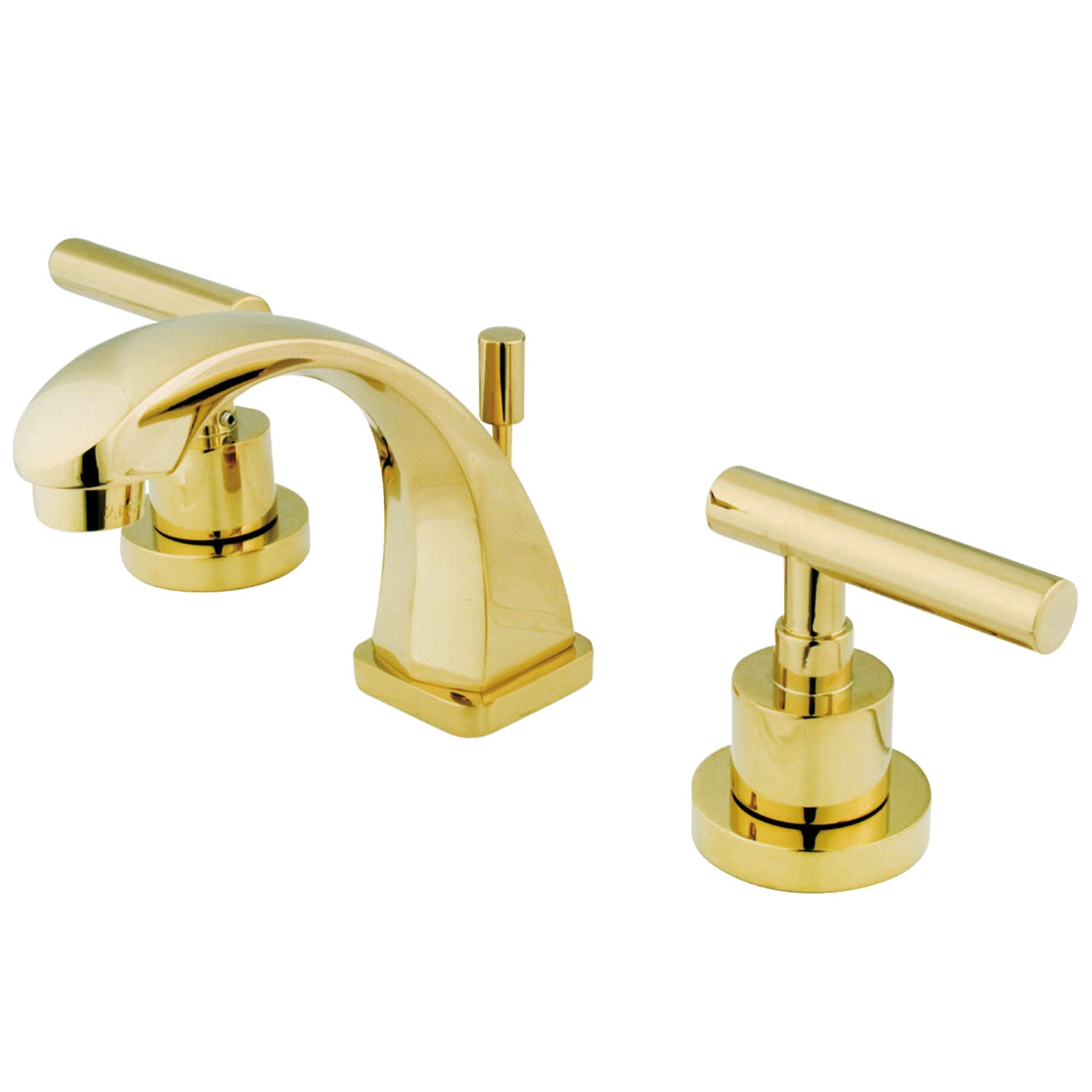 Kingston Tulare KS4942CML - Manhattan Two-Handle 3-Hole Deck Mount Widespread Bathroom Faucet with Brass Pop-Up, Polished Brass