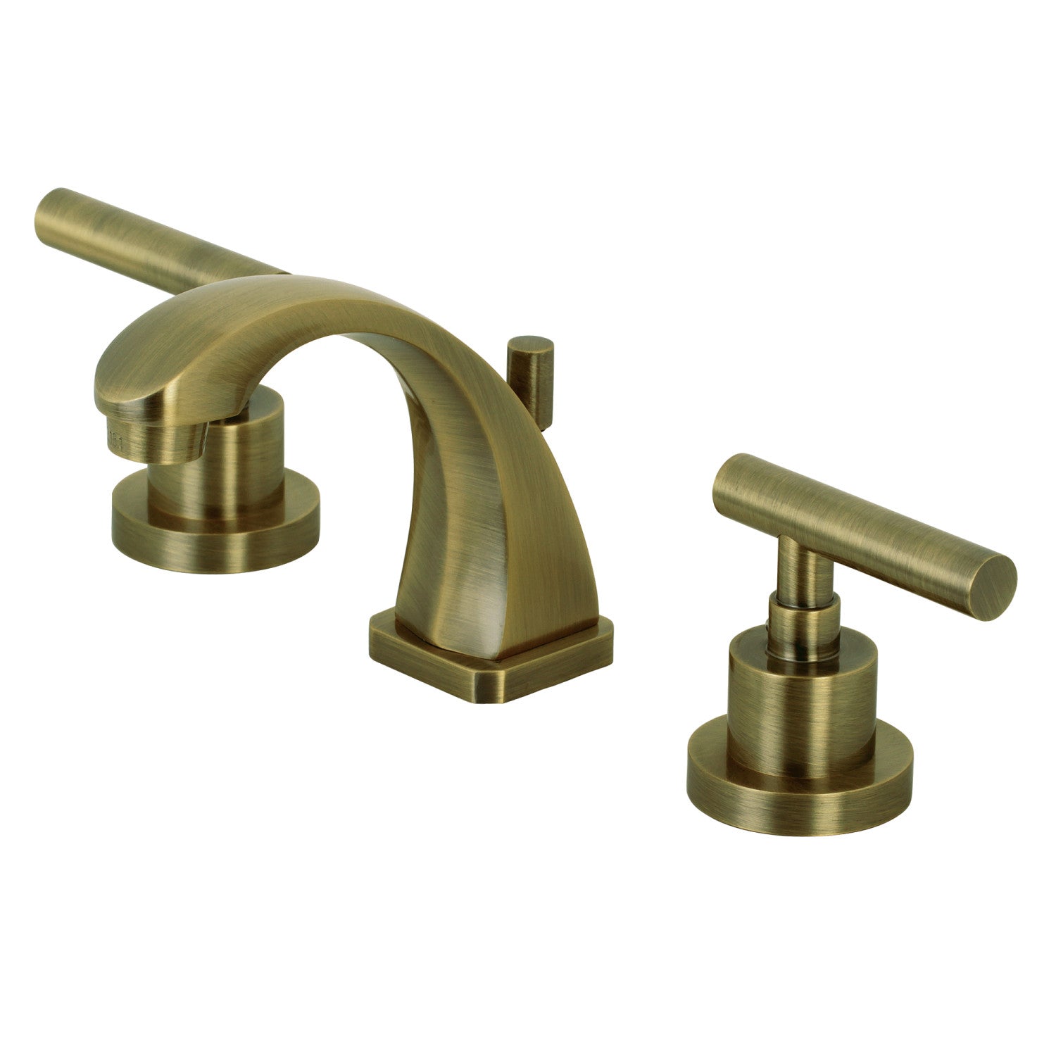Kingston Tulare KS4943CML - Manhattan Two-Handle 3-Hole Deck Mount Widespread Bathroom Faucet with Brass Pop-Up, Antique Brass