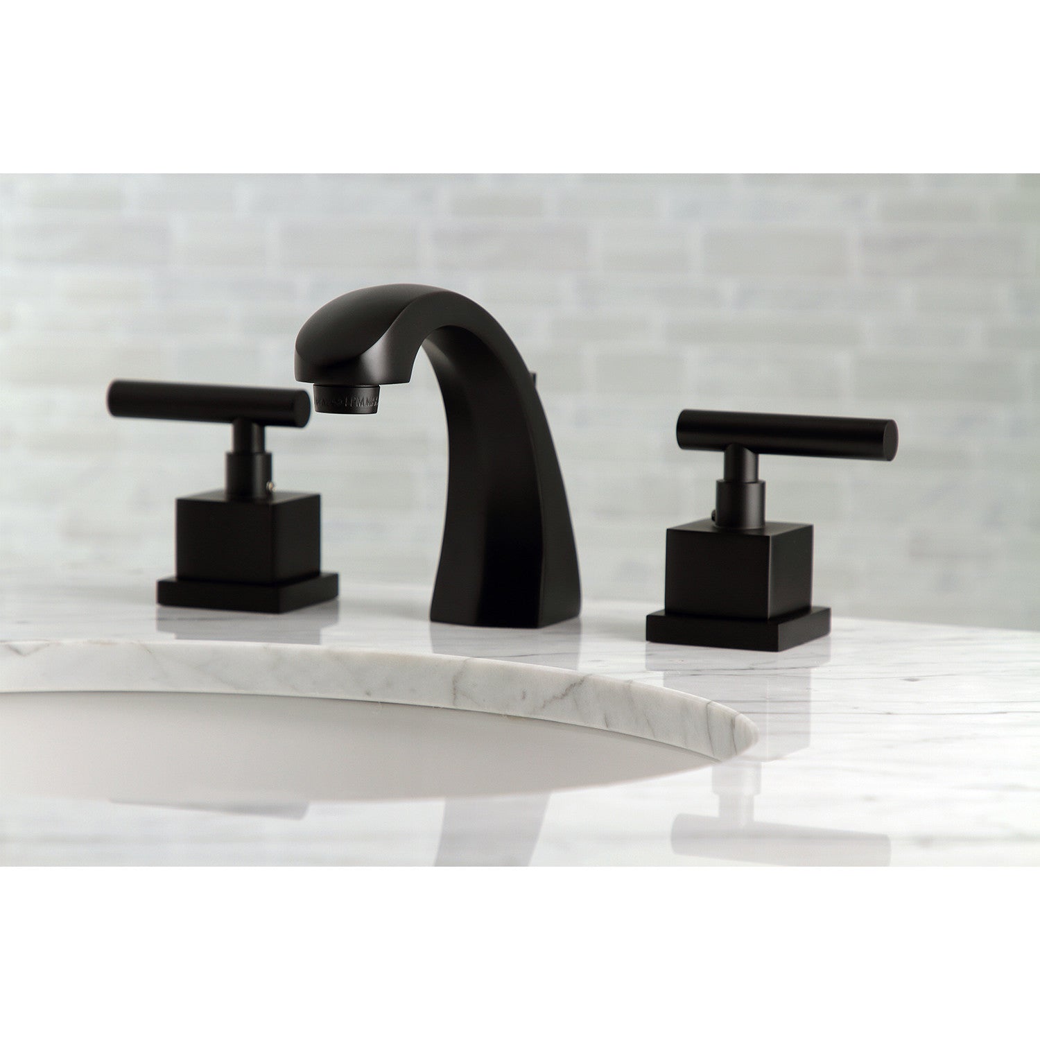 Kingston Sona KS4980CQL - Claremont Two-Handle 3-Hole Deck Mount Widespread Bathroom Faucet with Brass Pop-Up, Matte Black — thumbnail 3