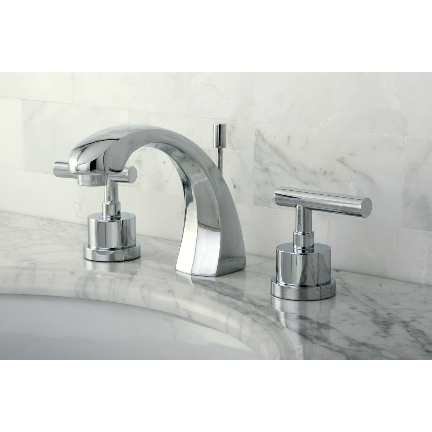 Kingston Sona KS4981CML - Manhattan Two-Handle 3-Hole Deck Mount Widespread Bathroom Faucet with Brass Pop-Up, Polished Chrome — thumbnail 3