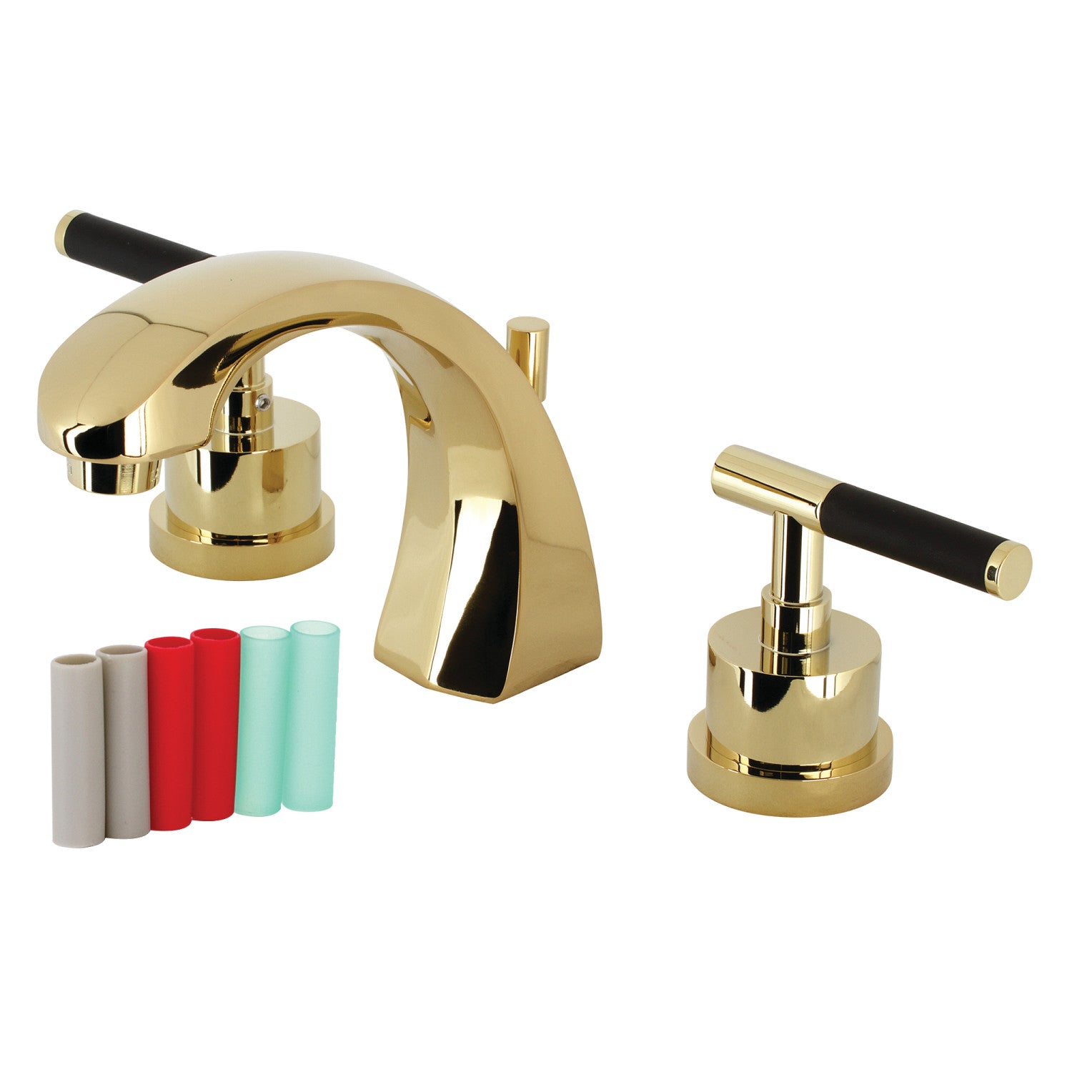 Kingston Sona KS4982CKL - Kaiser Two-Handle 3-Hole Deck Mount Widespread Bathroom Faucet with Brass Pop-Up, Polished Brass