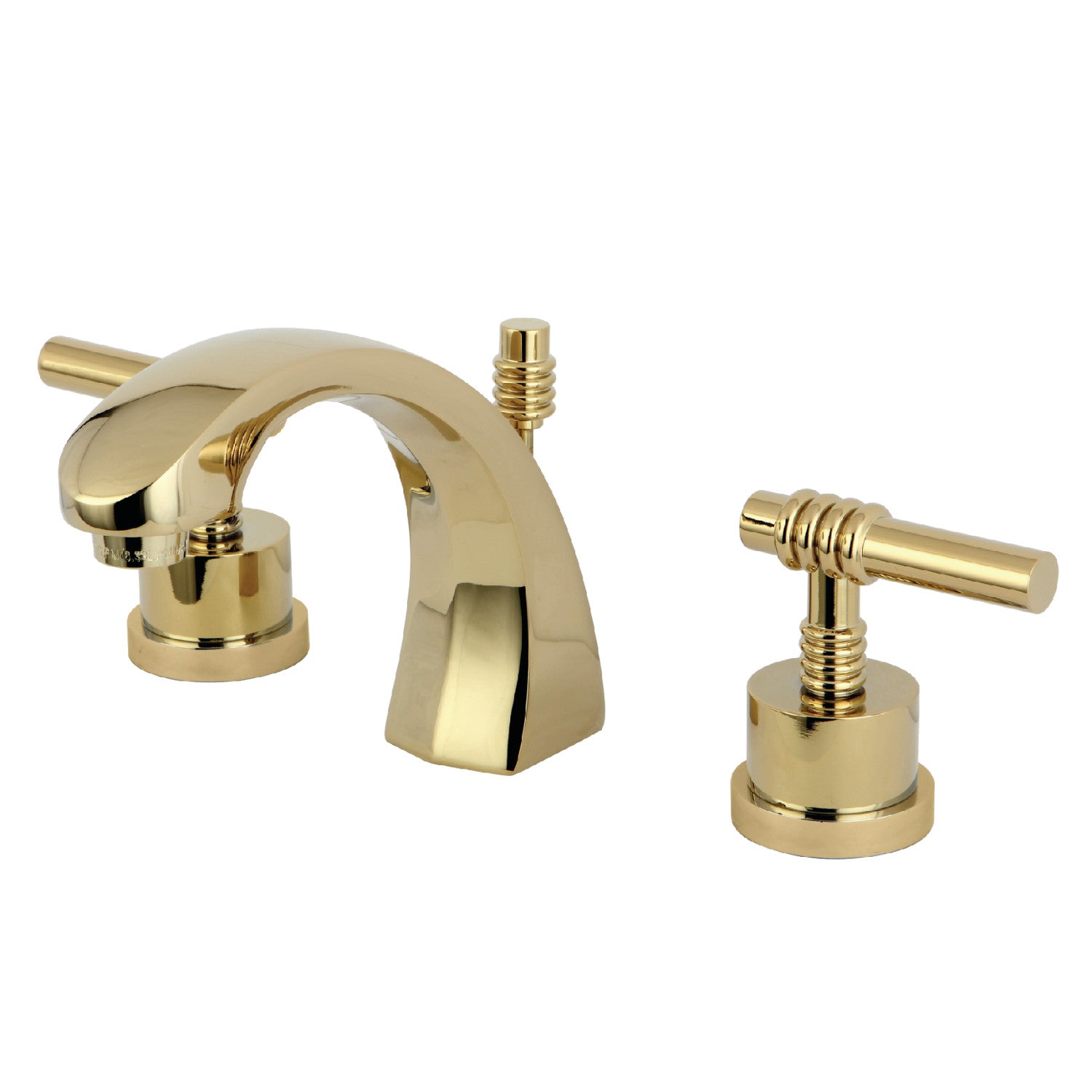 Kingston Tulare KS4982ML - Milano Two-Handle 3-Hole Deck Mount Widespread Bathroom Faucet with Brass Pop-Up, Polished Brass