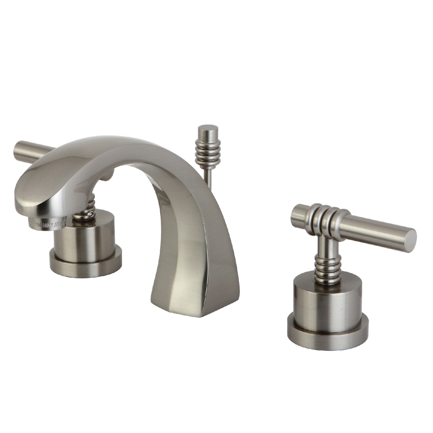 Kingston Tulare KS4988ML - Milano Two-Handle 3-Hole Deck Mount Widespread Bathroom Faucet with Brass Pop-Up, Brushed Nickel