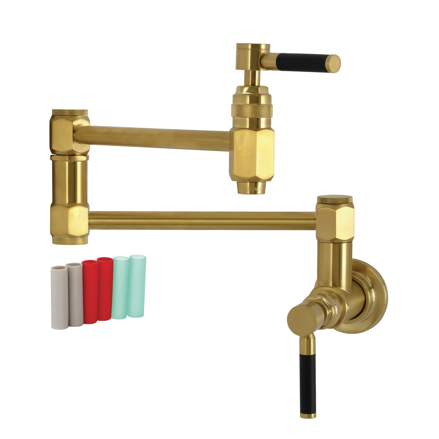Kingston Sona KS5107DKL - Kaiser Two-Handle 1-Hole Wall Mount Pot Filler Faucet, Brushed Brass
