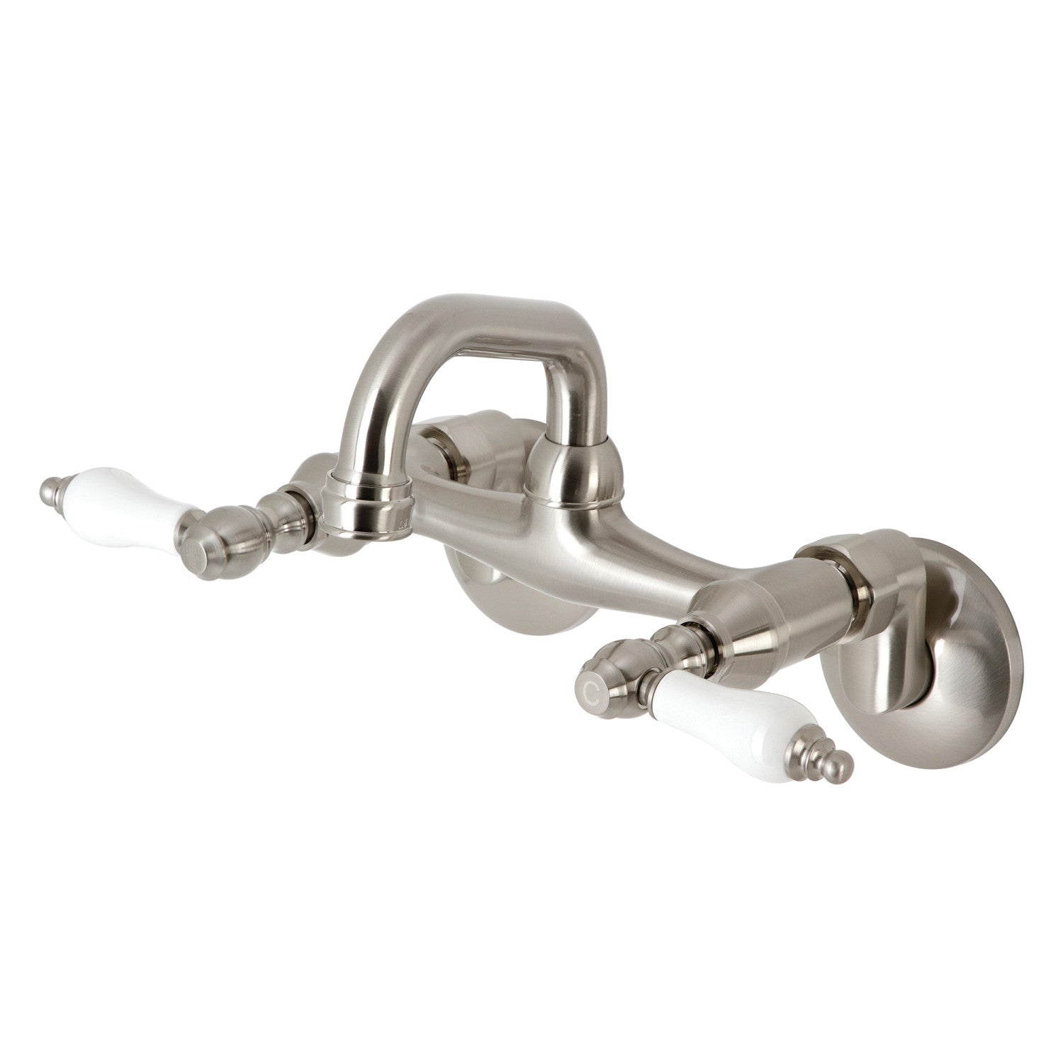 Kingston Heirloom KS512SN - Kingston Two-Handle 2-Hole Wall Mount Bar Faucet, Brushed Nickel