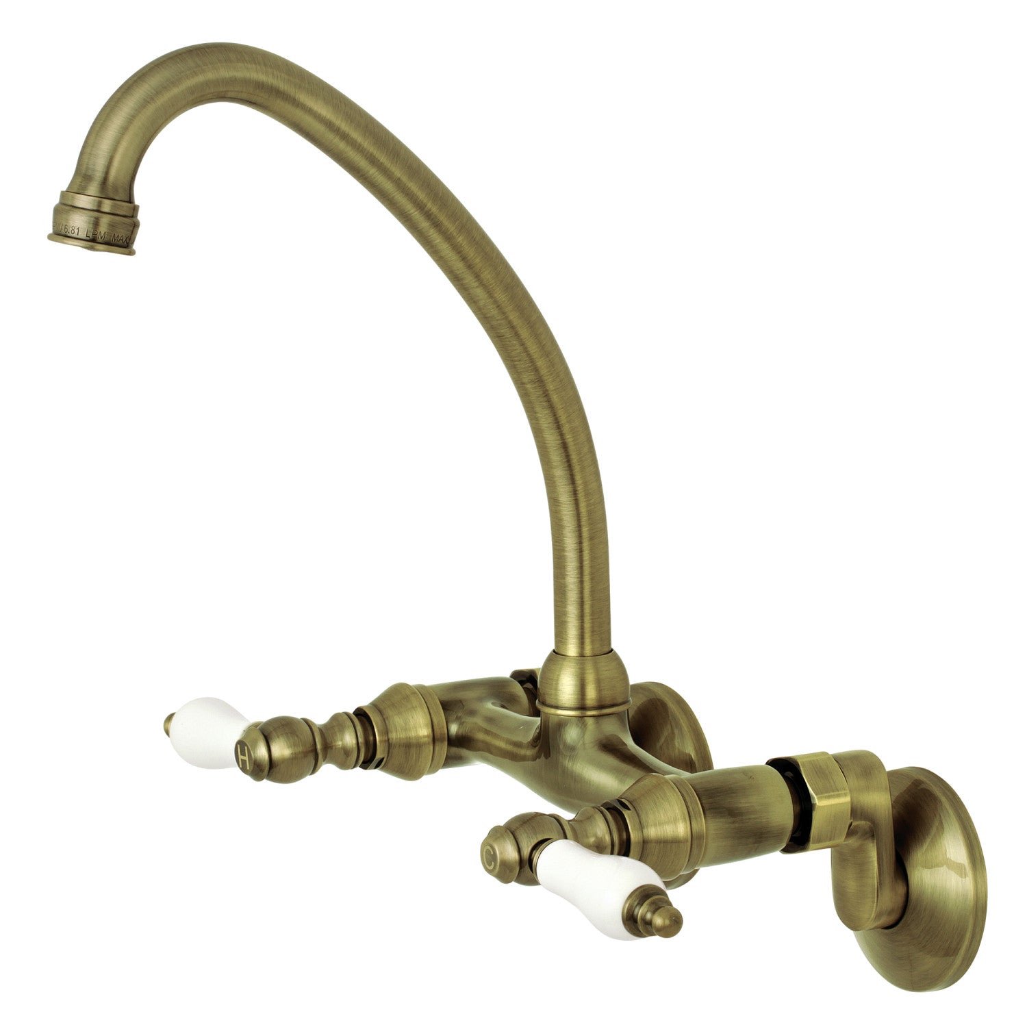 Kingston Heirloom KS514AB - Kingston Two-Handle 2-Hole Wall Mount Bridge Kitchen Faucet, Antique Brass