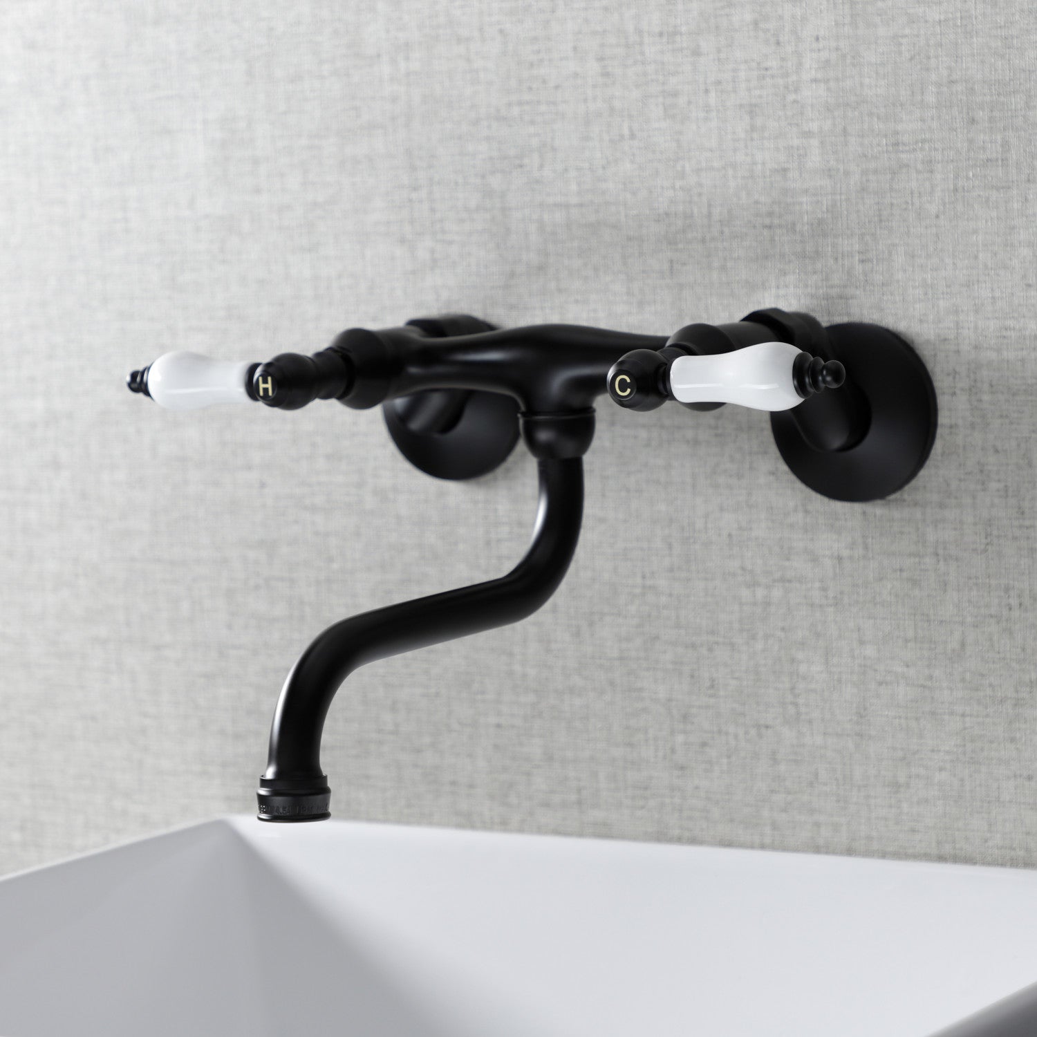 Kingston Heirloom KS515MB - Kingston Double-Handle 2-Hole Wall Mount Bathroom Faucet, Matte Black — thumbnail 2