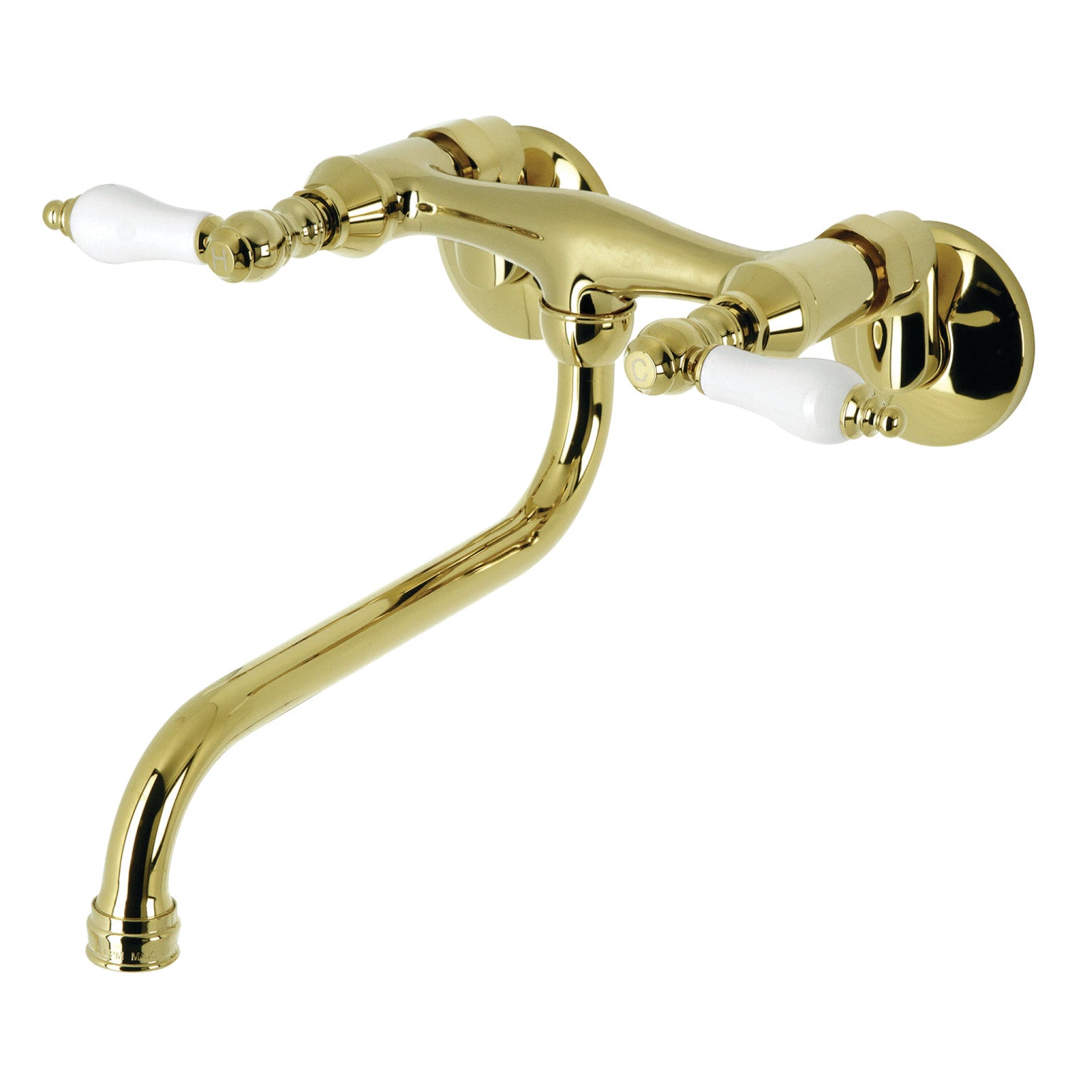 Kingston Heirloom KS515PB - Kingston Double-Handle 2-Hole Wall Mount Bathroom Faucet, Polished Brass
