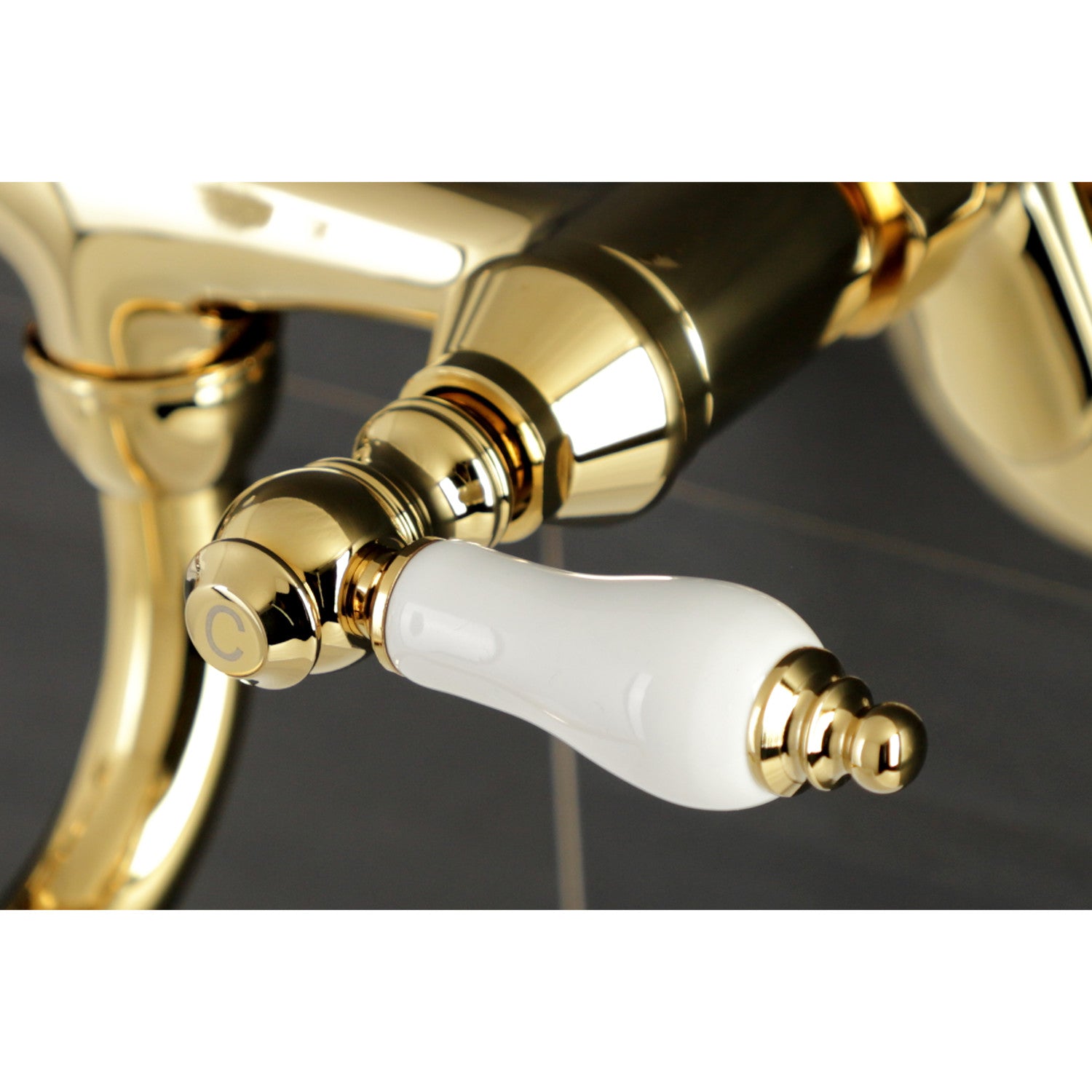 Kingston Heirloom KS515PB - Kingston Double-Handle 2-Hole Wall Mount Bathroom Faucet, Polished Brass — thumbnail 2
