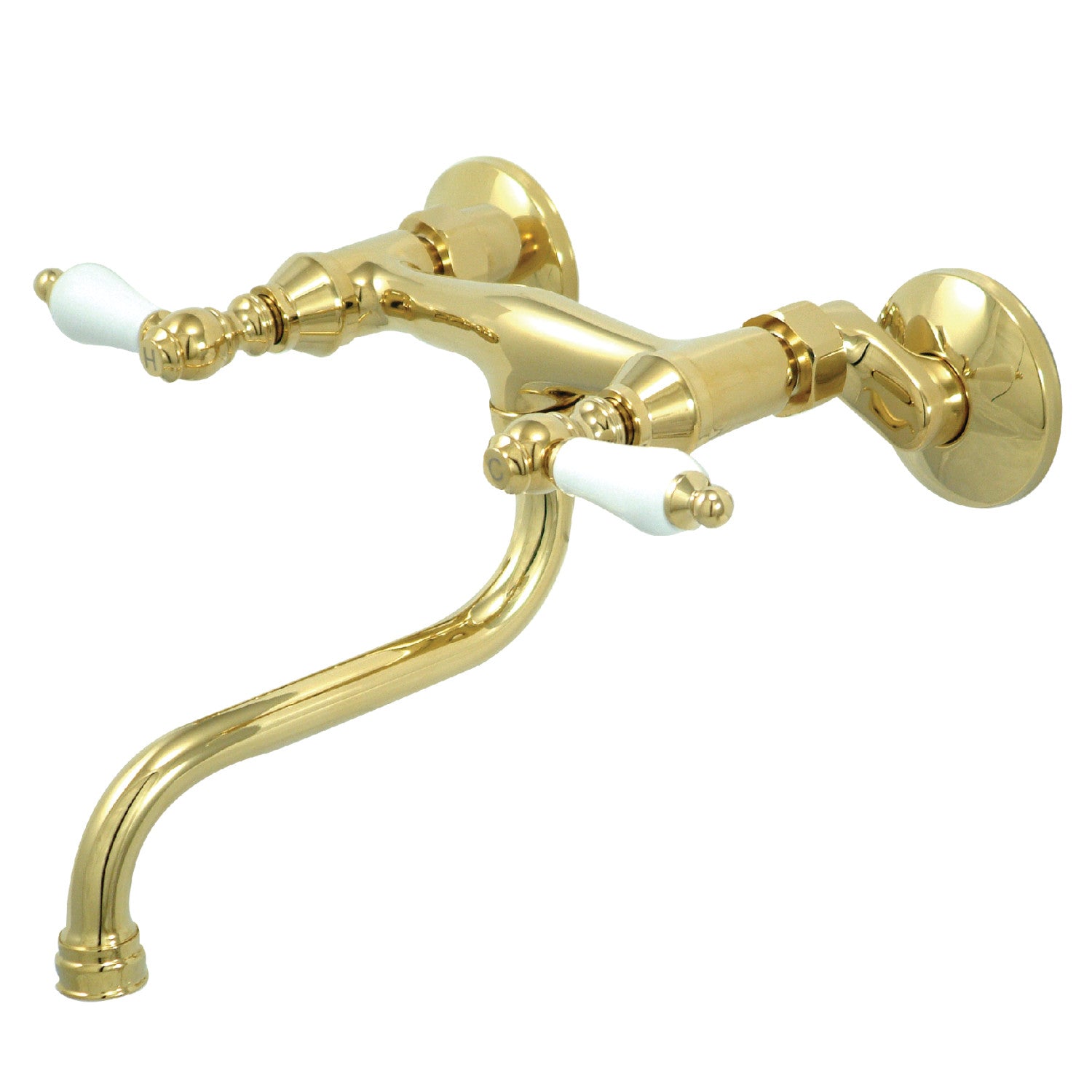 Kingston Heirloom KS516PB - Kingston Double-Handle 2-Hole Wall Mount Bathroom Faucet, Polished Brass