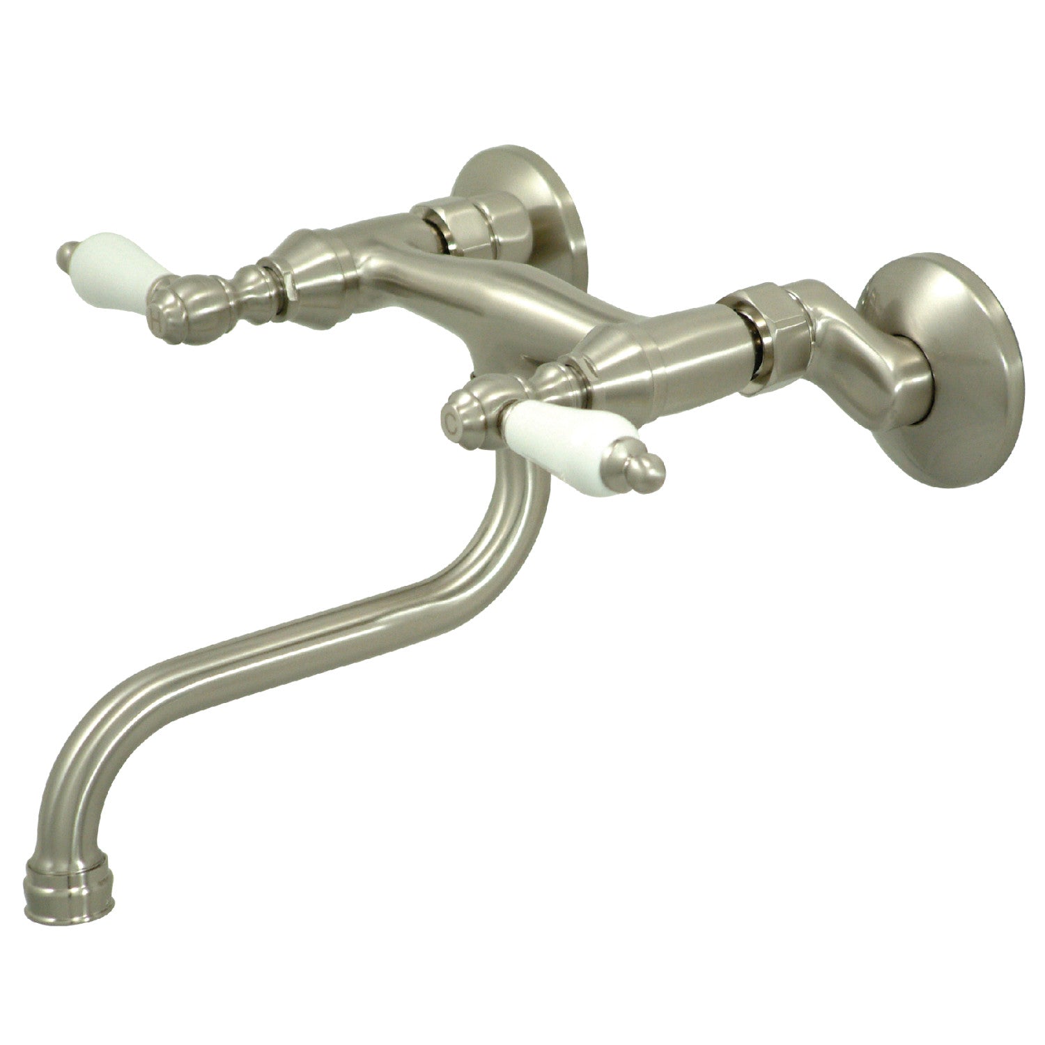 Kingston Heirloom KS516SN - Kingston Double-Handle 2-Hole Wall Mount Bathroom Faucet, Brushed Nickel