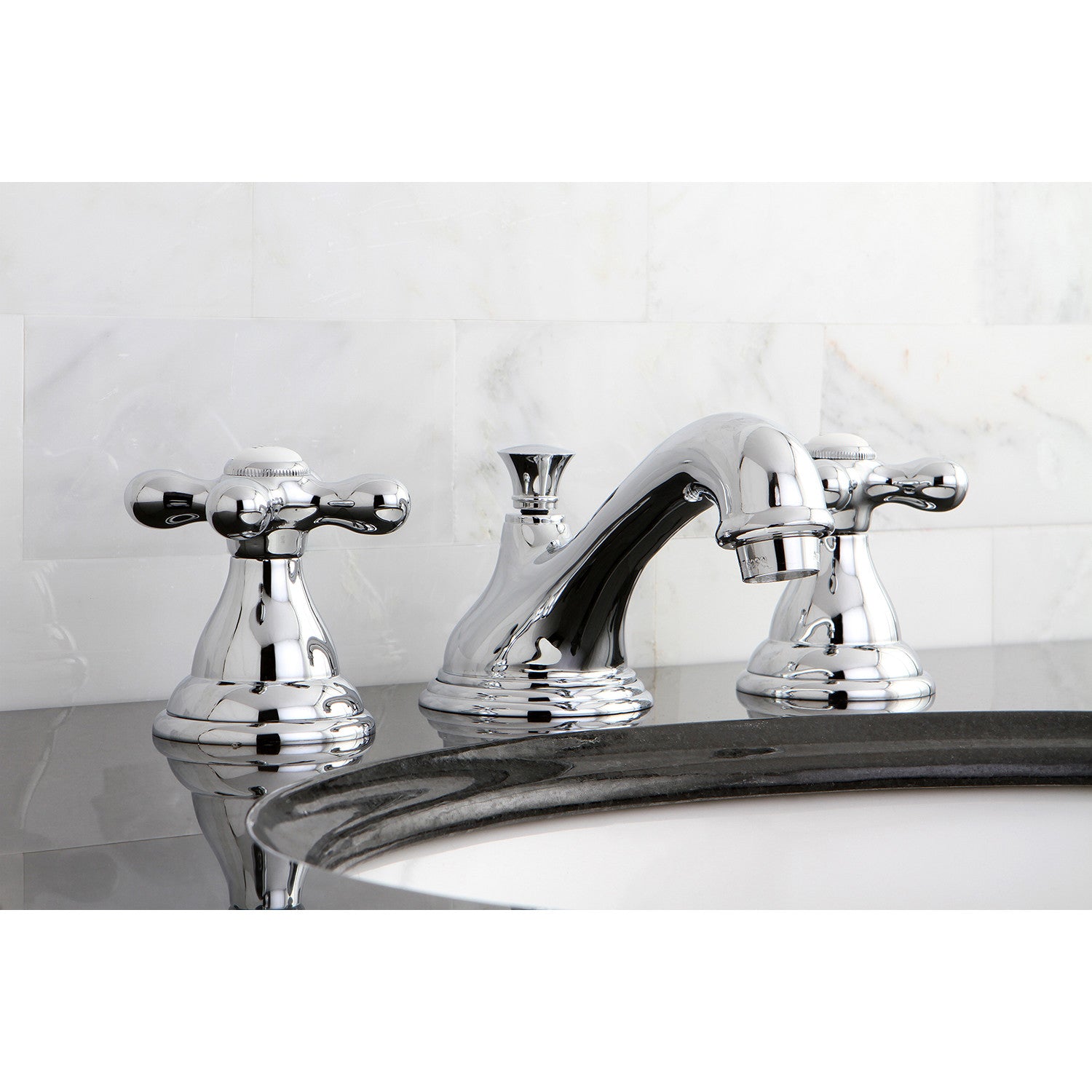 Kingston Heirloom KS5561AX - Royale Two-Handle 3-Hole Deck Mount Widespread Bathroom Faucet with Brass Pop-Up, Polished Chrome — thumbnail 2