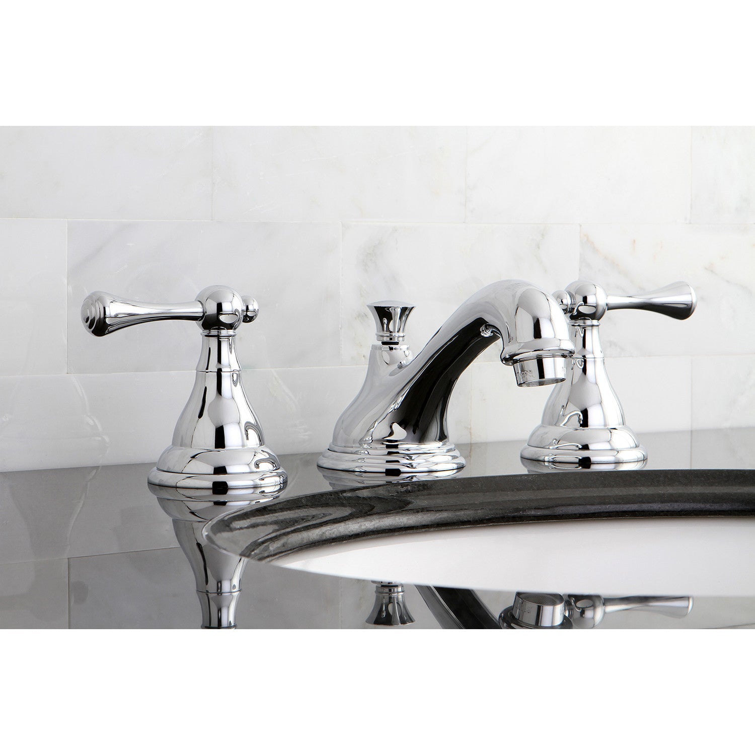 Kingston Tulare KS5561BLTwo-Handle 3-Hole Deck Mount Widespread Bathroom Faucet with Brass Pop-Up, Polished Chrome — thumbnail 2