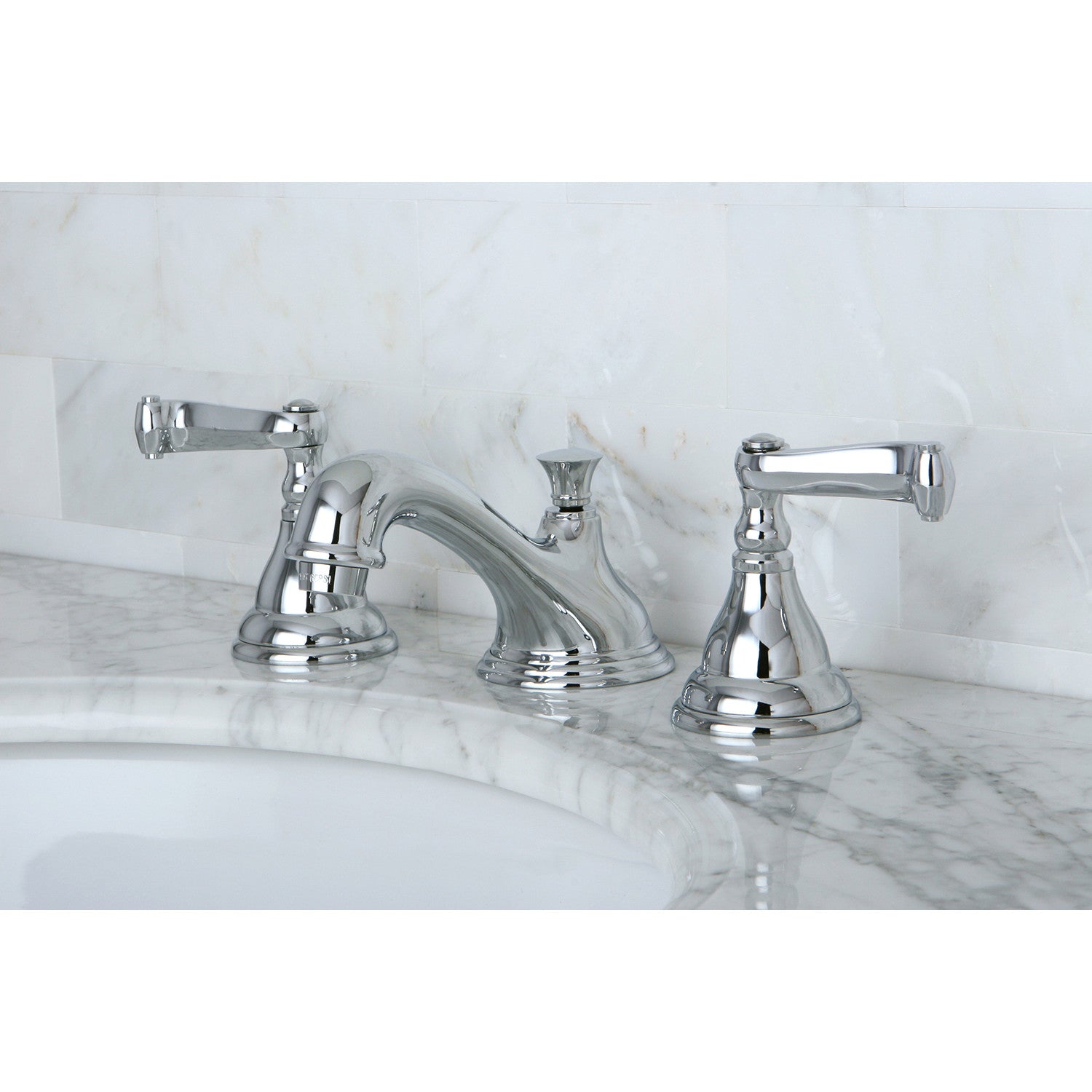 Kingston Tulare KS5561FL - Royale Two-Handle 3-Hole Deck Mount Widespread Bathroom Faucet with Brass Pop-Up, Polished Chrome — thumbnail 3