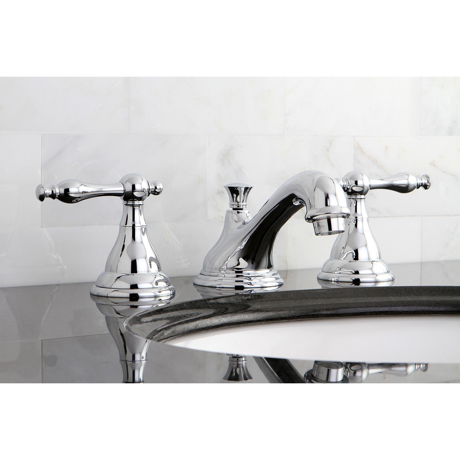 Kingston Tulare KS5561NLTwo-Handle 3-Hole Deck Mount Widespread Bathroom Faucet with Brass Pop-Up, Polished Chrome — thumbnail 2