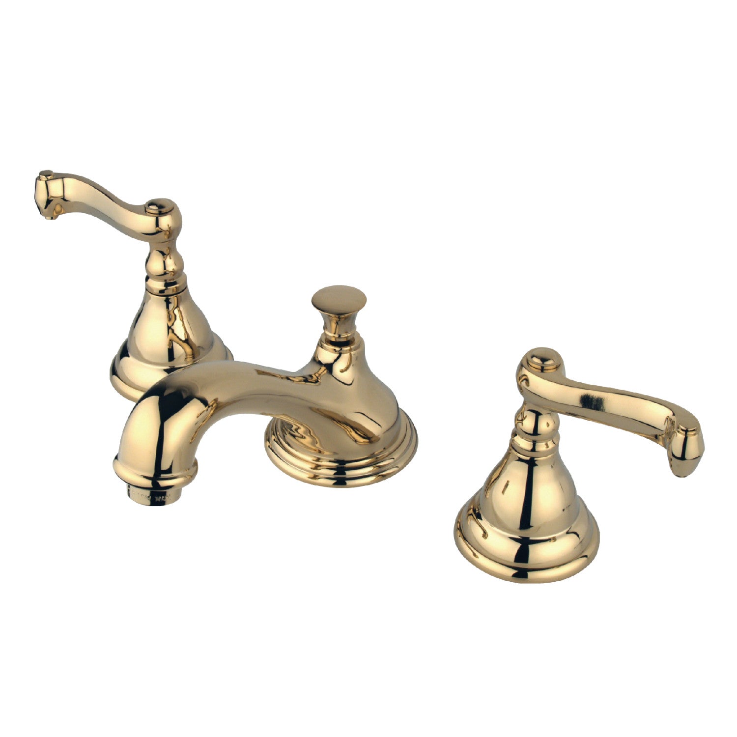 Kingston Tulare KS5562FL - Royale Two-Handle 3-Hole Deck Mount Widespread Bathroom Faucet with Brass Pop-Up, Polished Brass