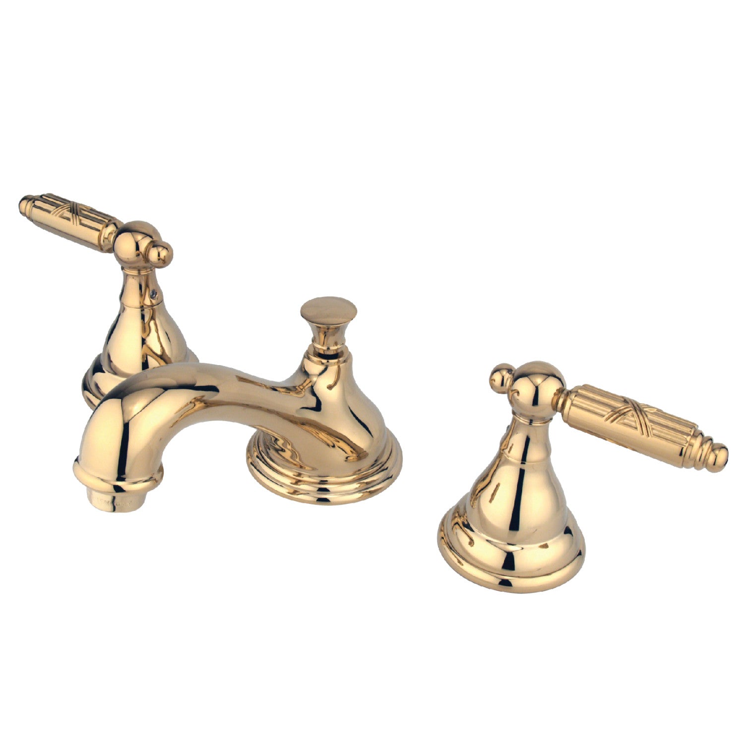 Kingston Tulare KS5562GL - Georgian Two-Handle 3-Hole Deck Mount Widespread Bathroom Faucet with Brass Pop-Up, Polished Brass