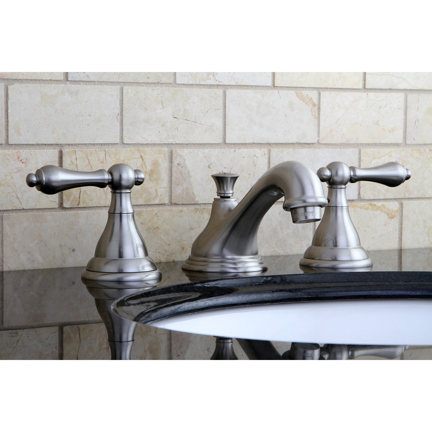 Kingston Heirloom KS5568ALTwo-Handle 3-Hole Deck Mount Widespread Bathroom Faucet with Brass Pop-Up, Brushed Nickel — thumbnail 2