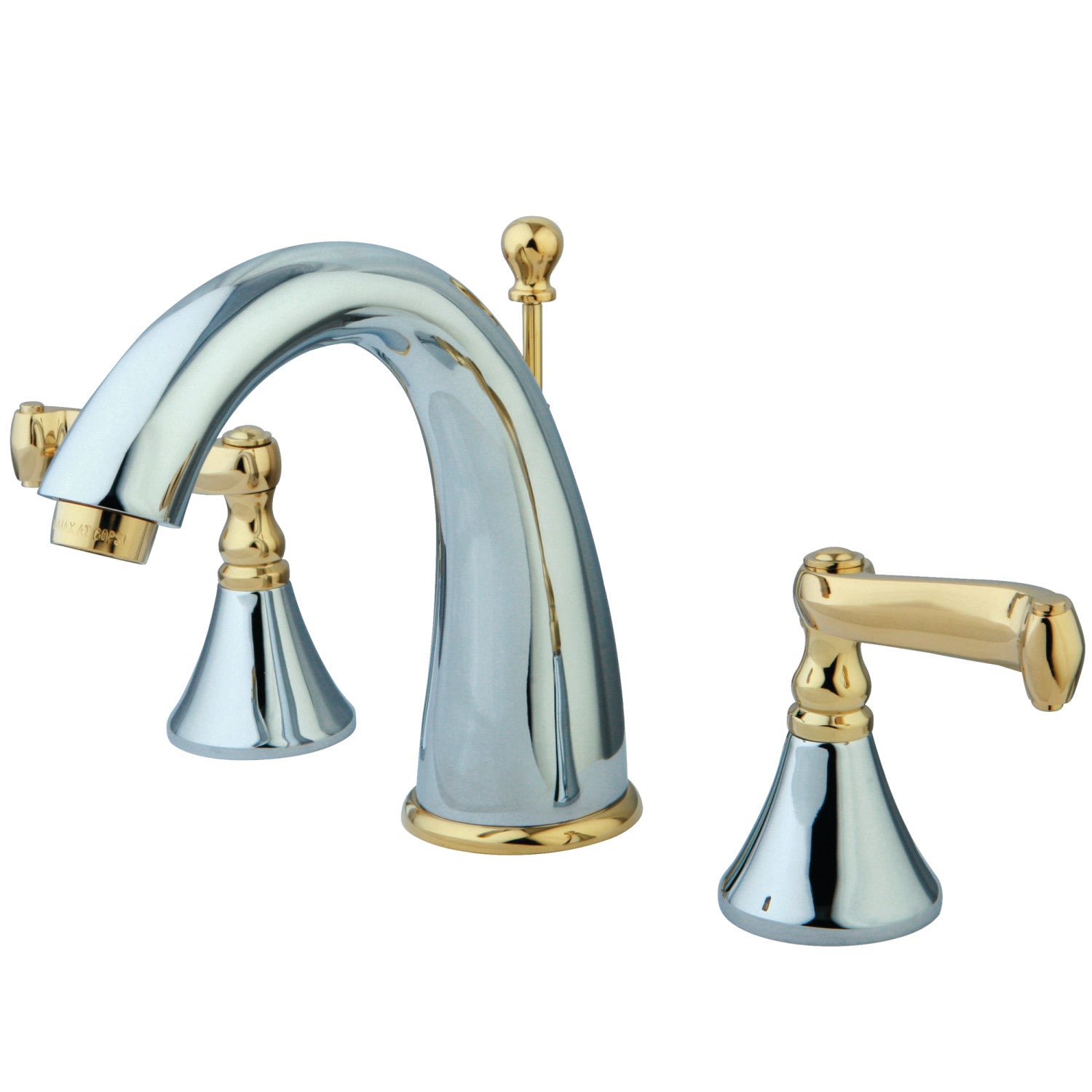 Kingston Tulare KS5974FL - Royale Two-Handle 3-Hole Deck Mount Widespread Bathroom Faucet with Brass Pop-Up, Polished Chrome/Polished Brass — image 1