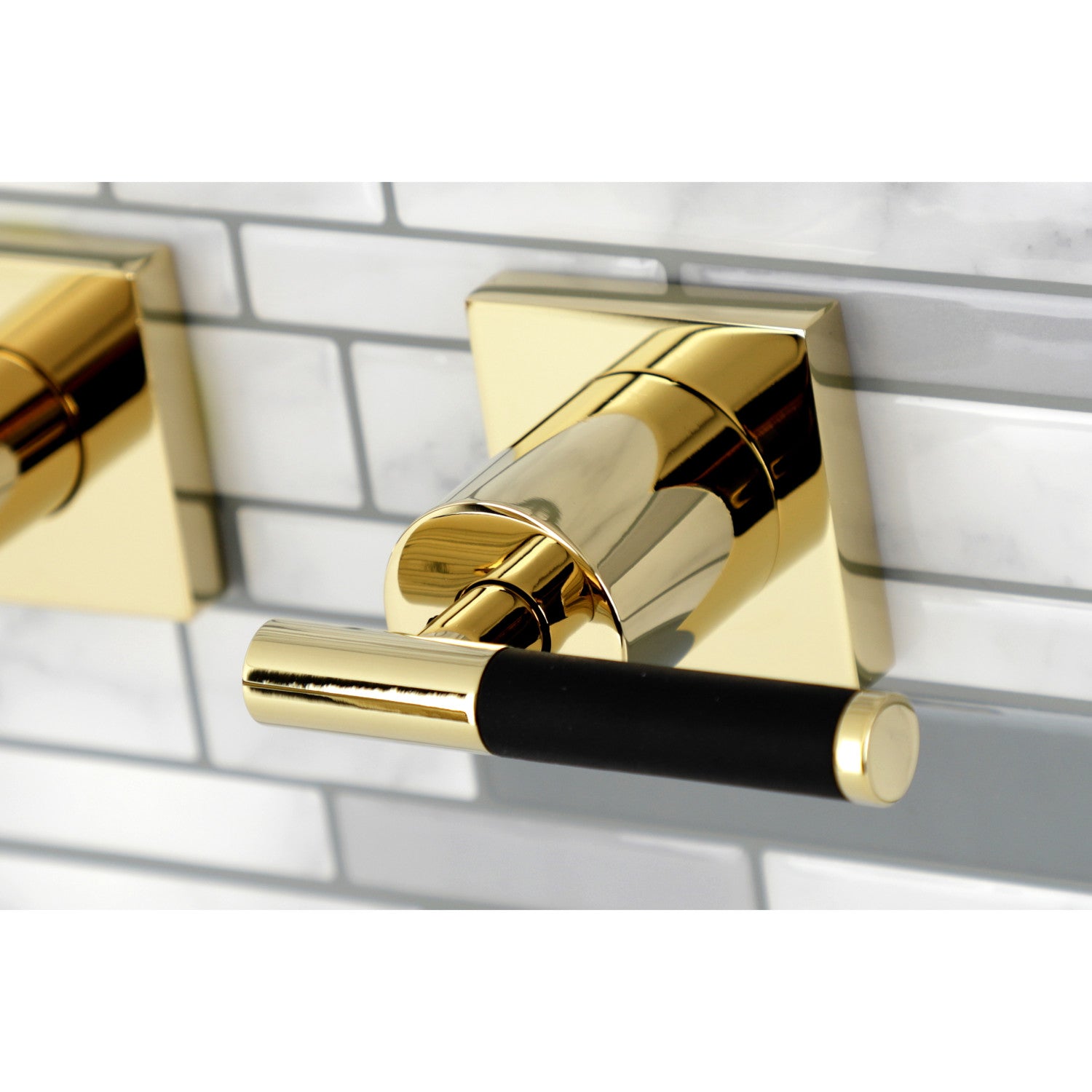 Kingston Sona KS6122CKL - Kaiser Double-Handle 3-Hole Wall Mount Bathroom Faucet, Polished Brass — thumbnail 2