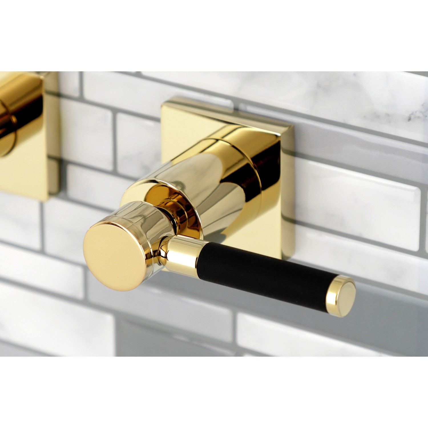 Kingston Sona KS6122DKL - Kaiser Double-Handle 3-Hole Wall Mount Bathroom Faucet, Polished Brass — thumbnail 2