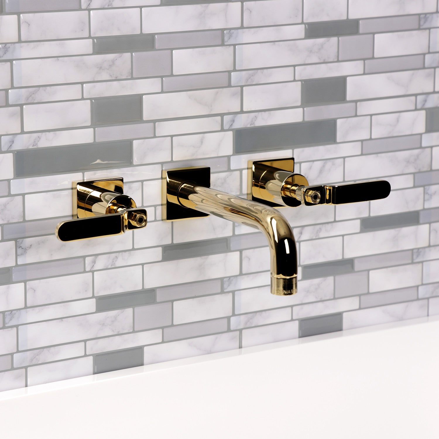 Kingston Sona KS6122KL - Whitaker Double-Handle 3-Hole Wall Mount Bathroom Faucet, Polished Brass — thumbnail 2