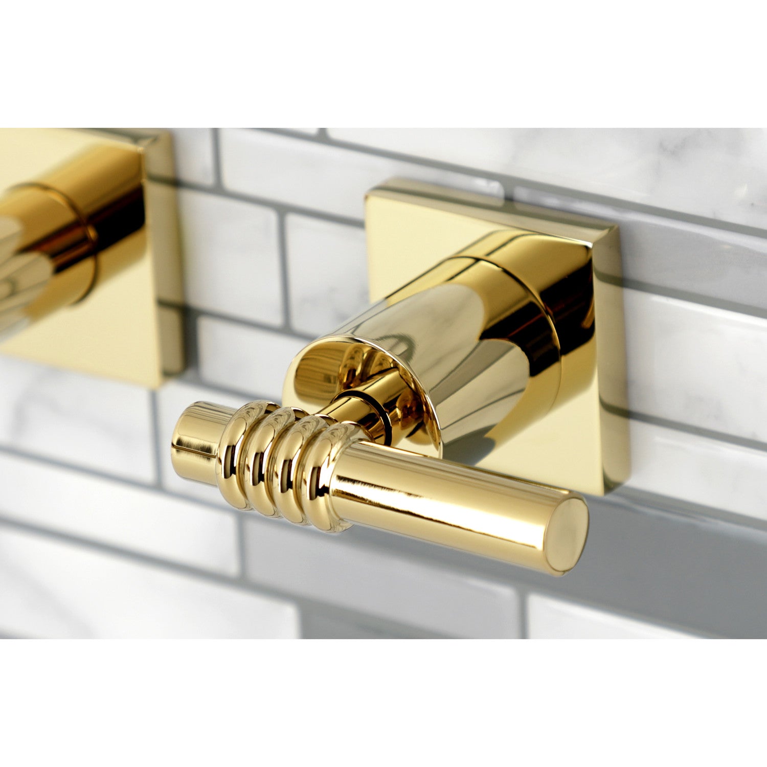 Kingston Sona KS6122ML - Milano Double-Handle 3-Hole Wall Mount Bathroom Faucet, Polished Brass — thumbnail 2