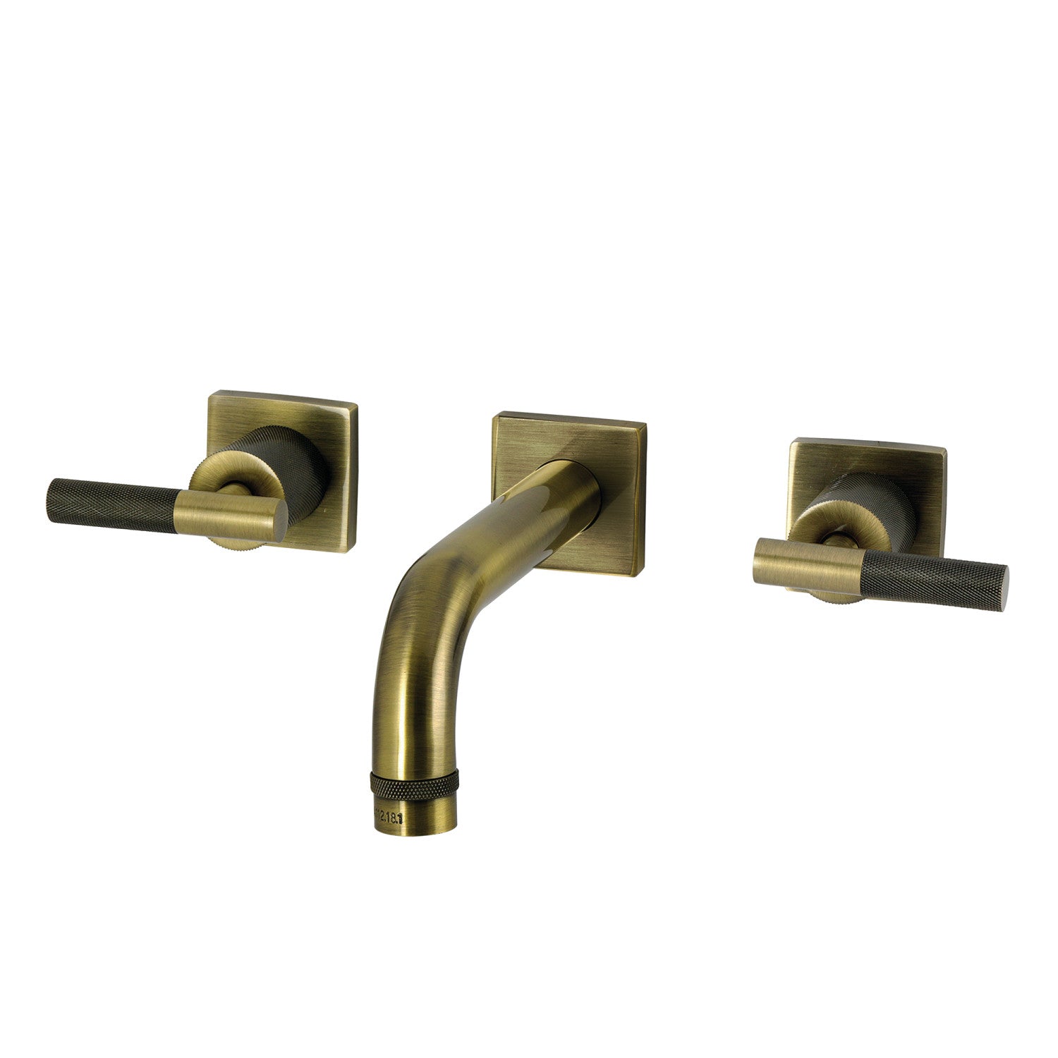 Kingston Sona KS6123KNL - Convergent Double-Handle 3-Hole Wall Mount Bathroom Faucet with Knurled Handle, Antique Brass