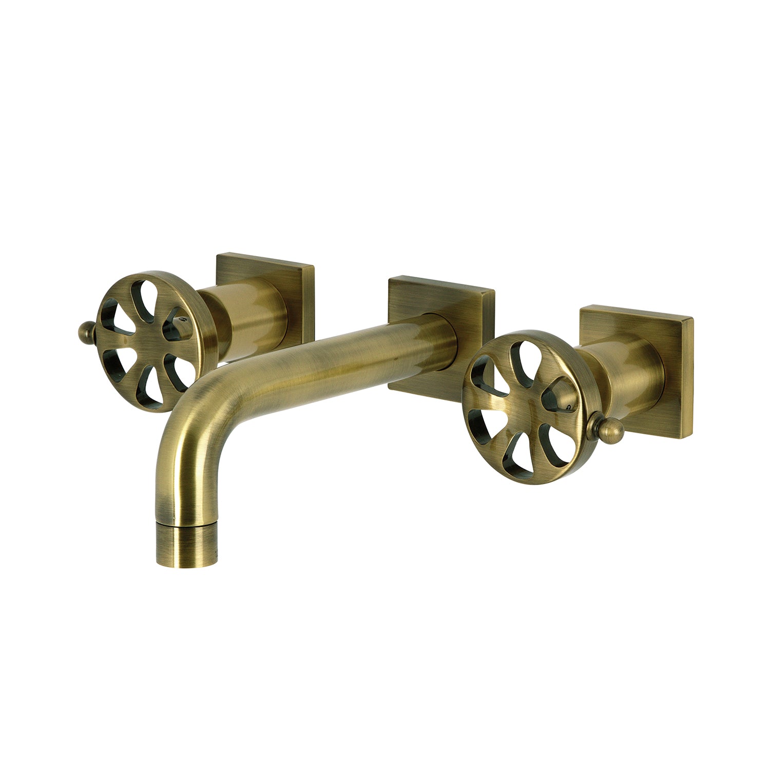 Kingston Sona KS6123RX - Belknap Double-Handle 3-Hole Wall Mount Bathroom Faucet, Antique Brass