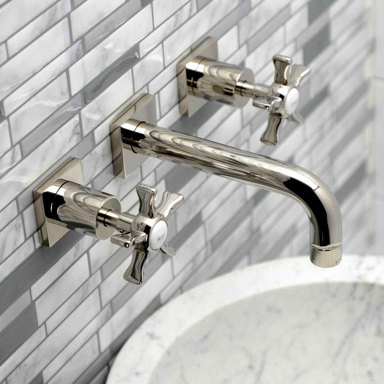 Kingston Sona KS6126NX - Hamilton Double-Handle 3-Hole Wall Mount Bathroom Faucet, Polished Nickel — thumbnail 3