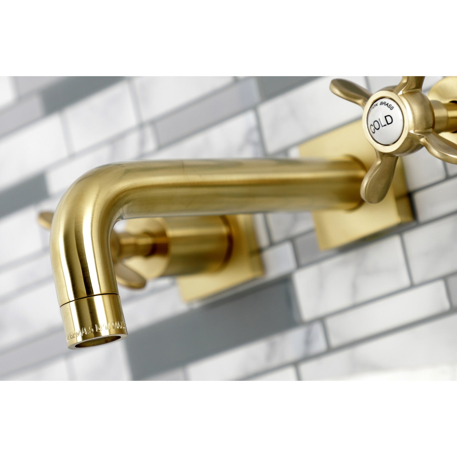 Kingston Tulare KS6127BEX - Essex Double-Handle 3-Hole Wall Mount Bathroom Faucet, Brushed Brass — thumbnail 3