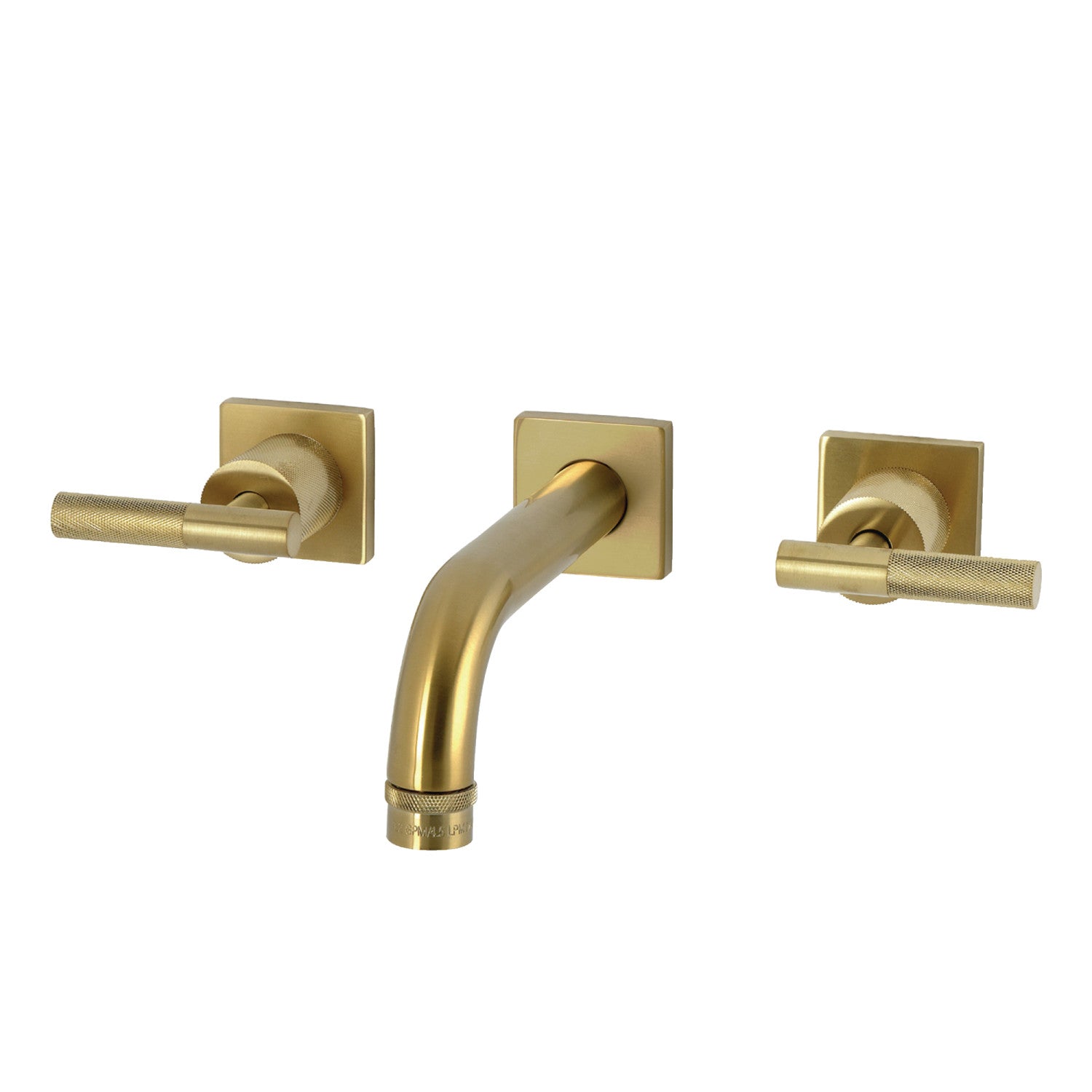 Kingston Sona KS6127KNL - Convergent Double-Handle 3-Hole Wall Mount Bathroom Faucet with Knurled Handle, Brushed Brass