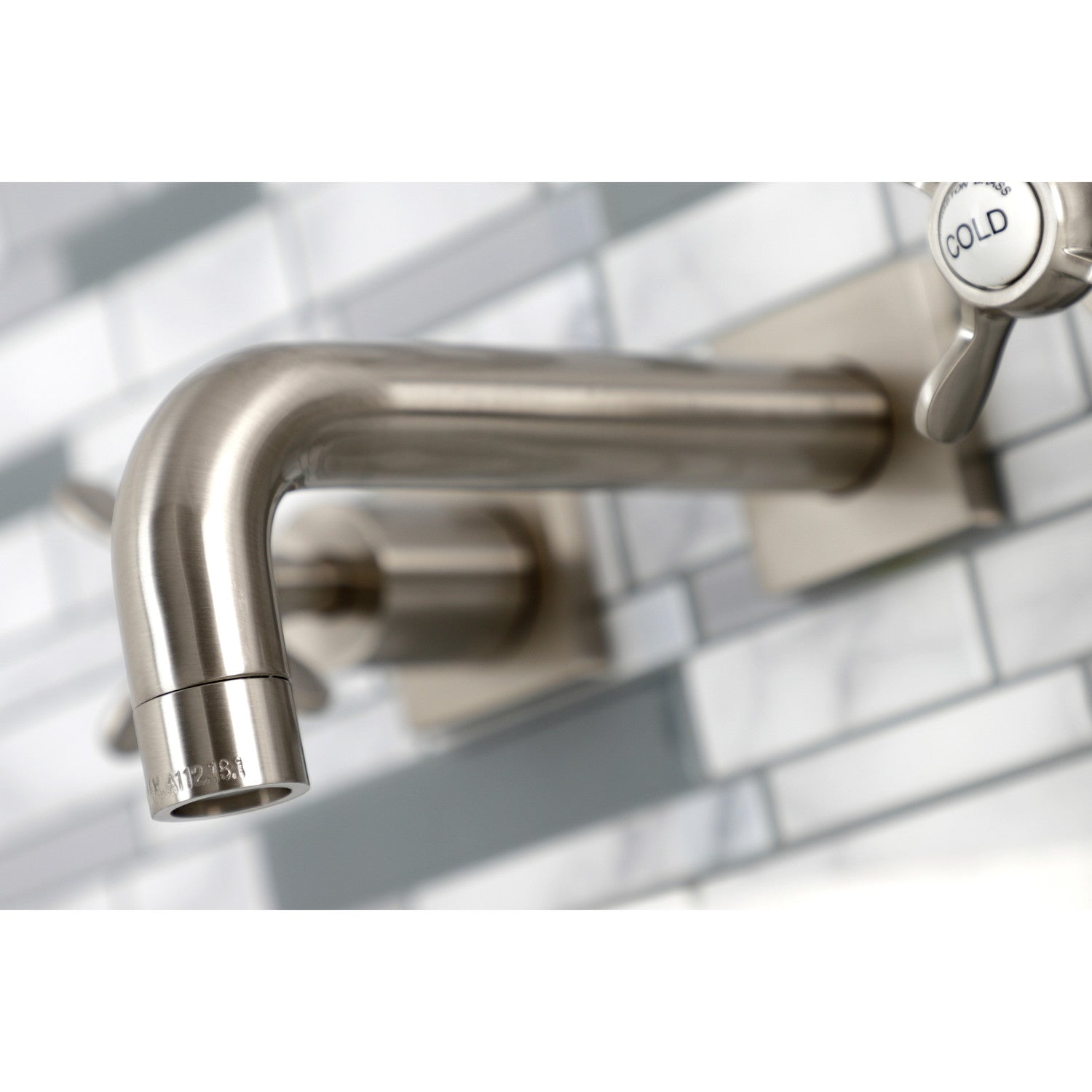 Kingston Tulare KS6128BEX - Essex Double-Handle 3-Hole Wall Mount Bathroom Faucet, Brushed Nickel — thumbnail 3