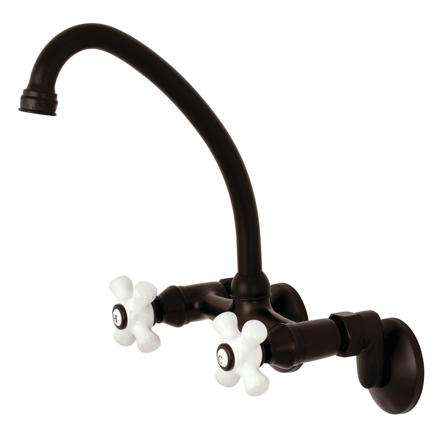 Kingston Heirloom KS614ORB - Kingston Two-Handle 2-Hole Wall Mount Bridge Kitchen Faucet, Oil Rubbed Bronze