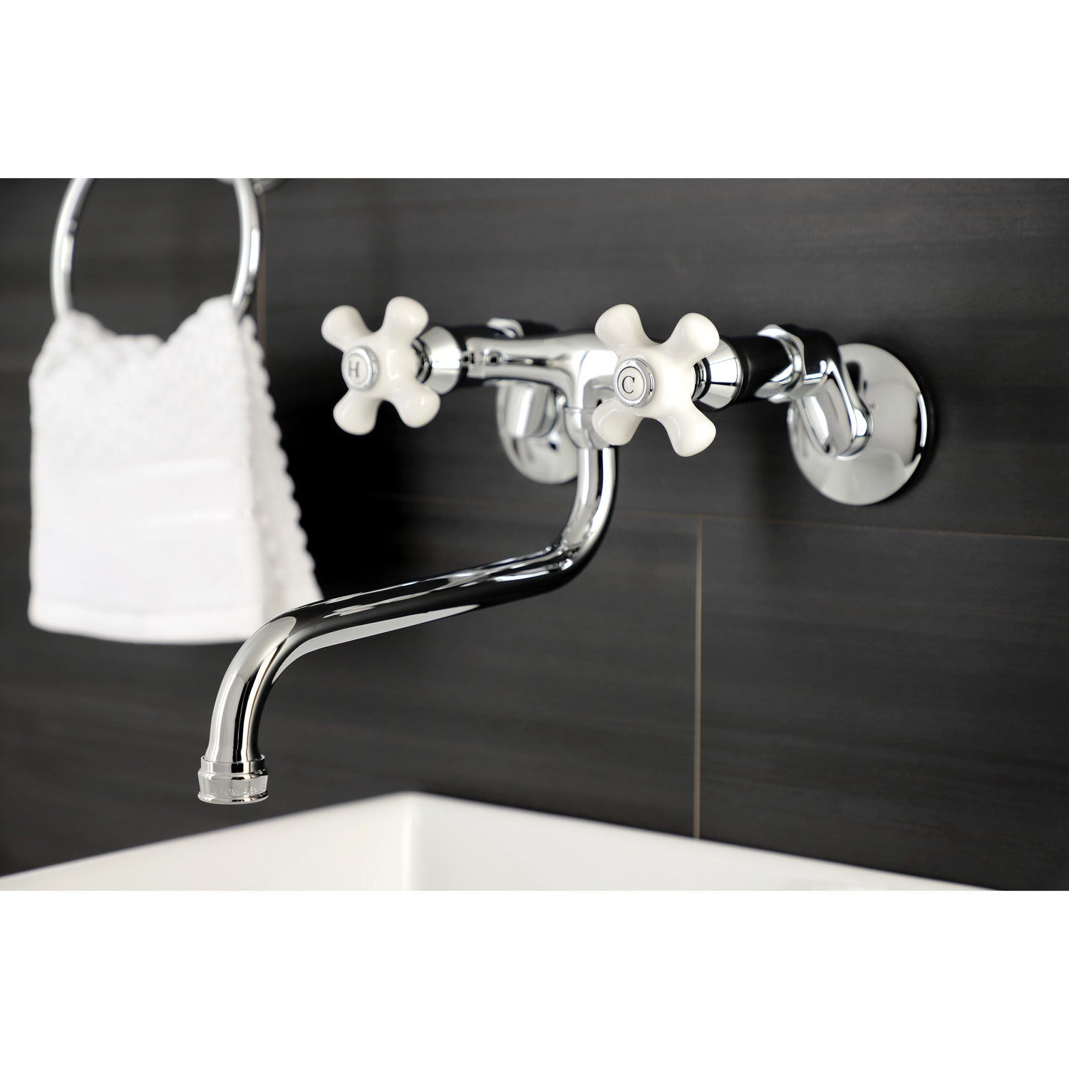 Kingston Heirloom KS615C - Kingston Double-Handle 2-Hole Wall Mount Bathroom Faucet, Polished Chrome — thumbnail 3