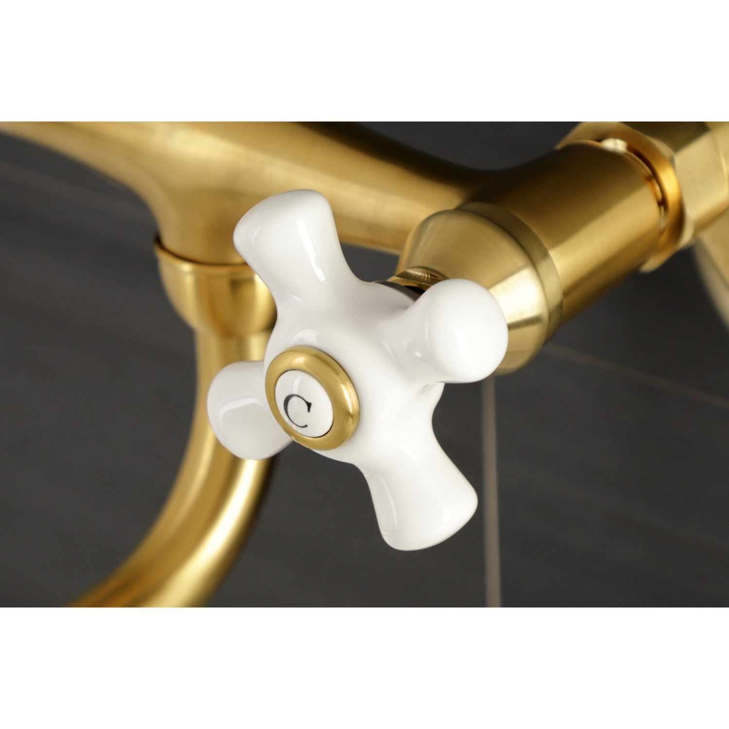 Kingston Heirloom KS616SB - Kingston Double-Handle 2-Hole Wall Mount Bathroom Faucet, Brushed Brass — thumbnail 2