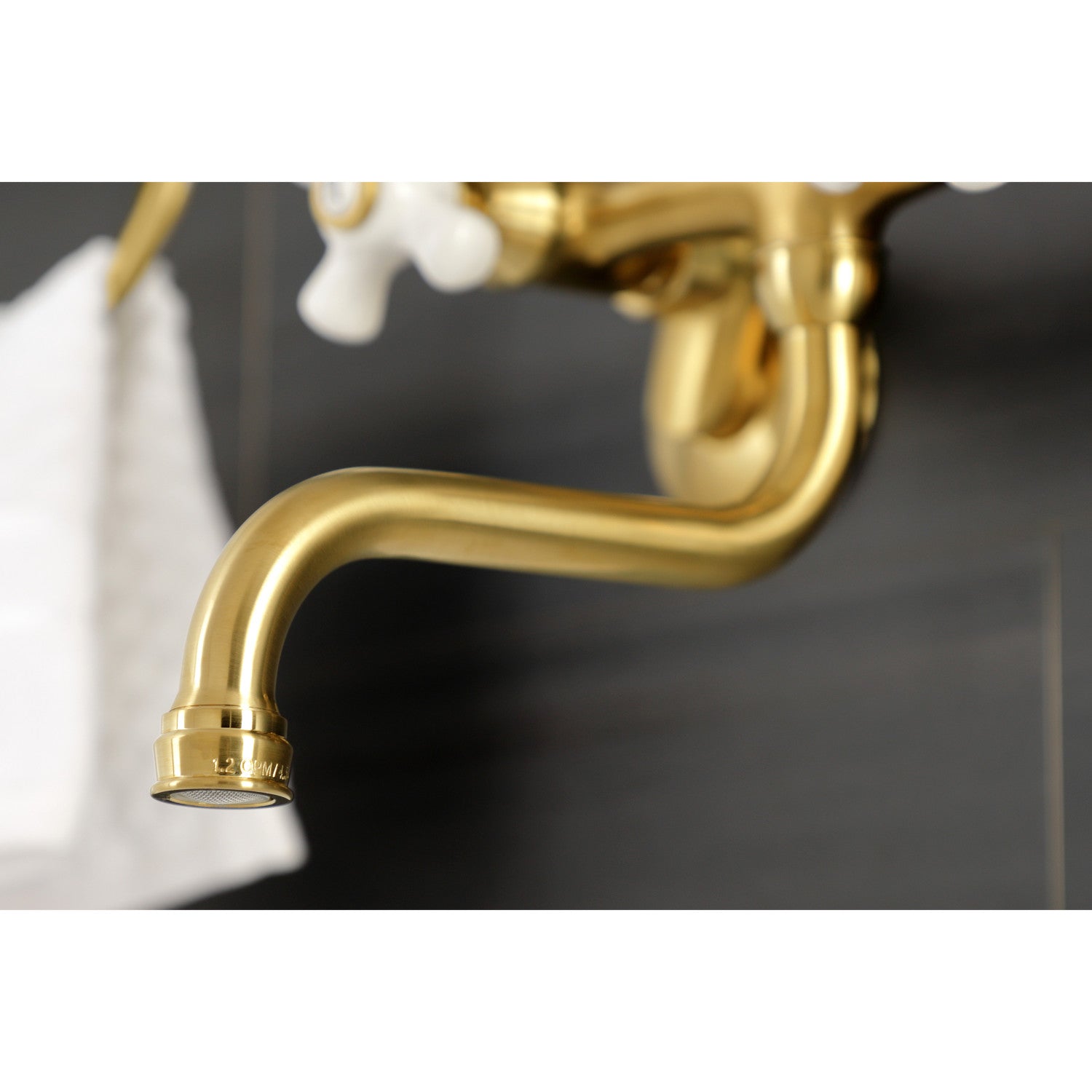 Kingston Heirloom KS616SB - Kingston Double-Handle 2-Hole Wall Mount Bathroom Faucet, Brushed Brass — thumbnail 3