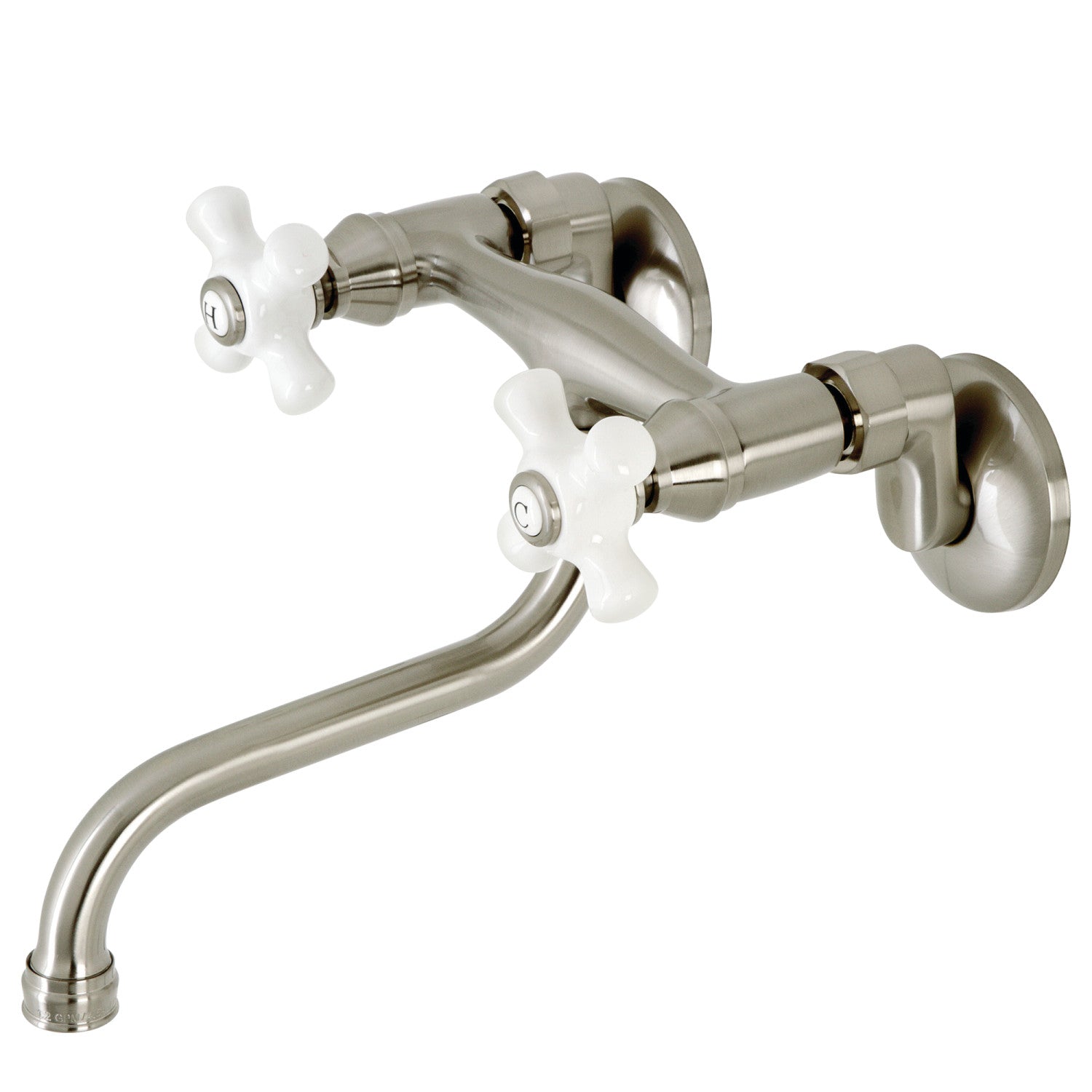 Kingston Heirloom KS616SN - Kingston Double-Handle 2-Hole Wall Mount Bathroom Faucet, Brushed Nickel