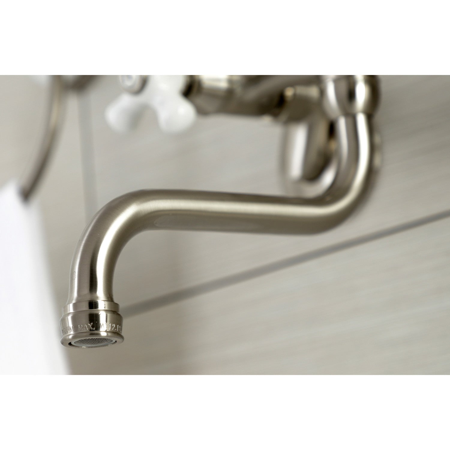 Kingston Heirloom KS616SN - Kingston Double-Handle 2-Hole Wall Mount Bathroom Faucet, Brushed Nickel — thumbnail 3