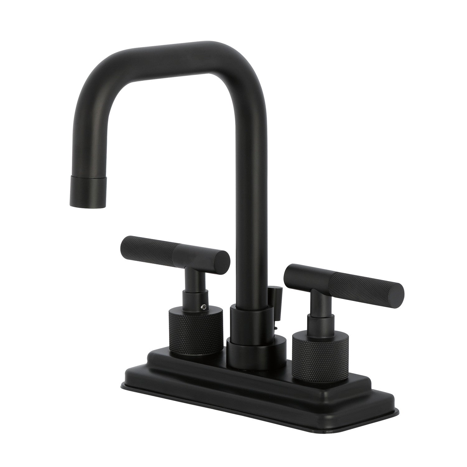 Kingston Sona KS6640KNL - Convergent Knurled Double-Handle 3-Hole Deck Mount 4-Inch Centerset Bathroom Faucet with Brass Pop-Up, Matte Black