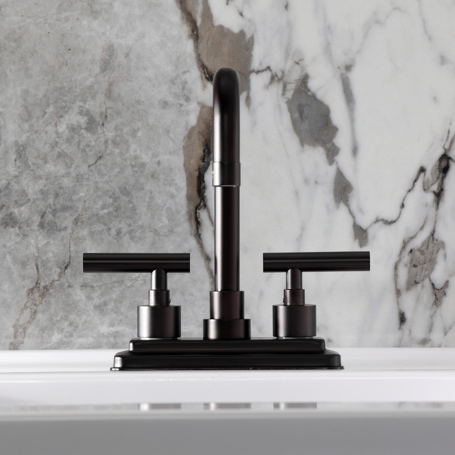 Kingston Sona KS6645CML - Manhattan Double-Handle 3-Hole Deck Mount 4-Inch Centerset Bathroom Faucet with Brass Pop-Up, Oil Rubbed Bronze — thumbnail 3